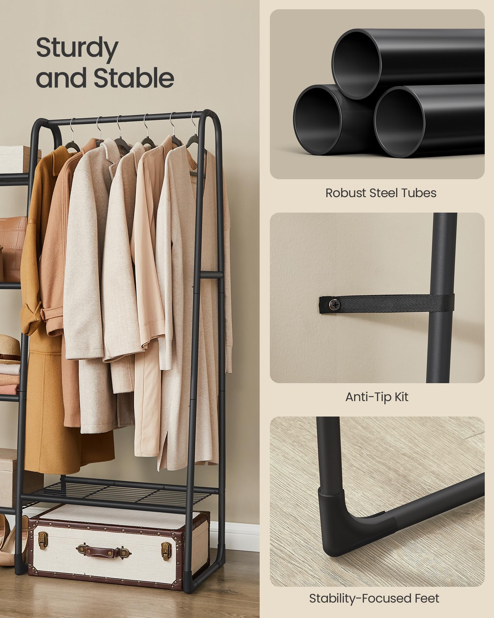 SONGMICS Freestanding Clothes Rack - 5 Shelves, Metal, Matte Black | 40 x 101.7 x 153.3 cm 5