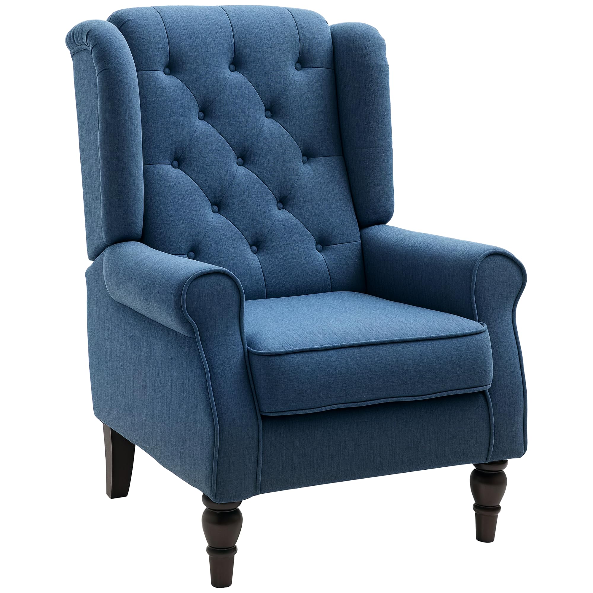 HOMCOM Retro Wingback Armchair - Snow Flannel, Button-Tufted, Blue | Supports 160kg 1