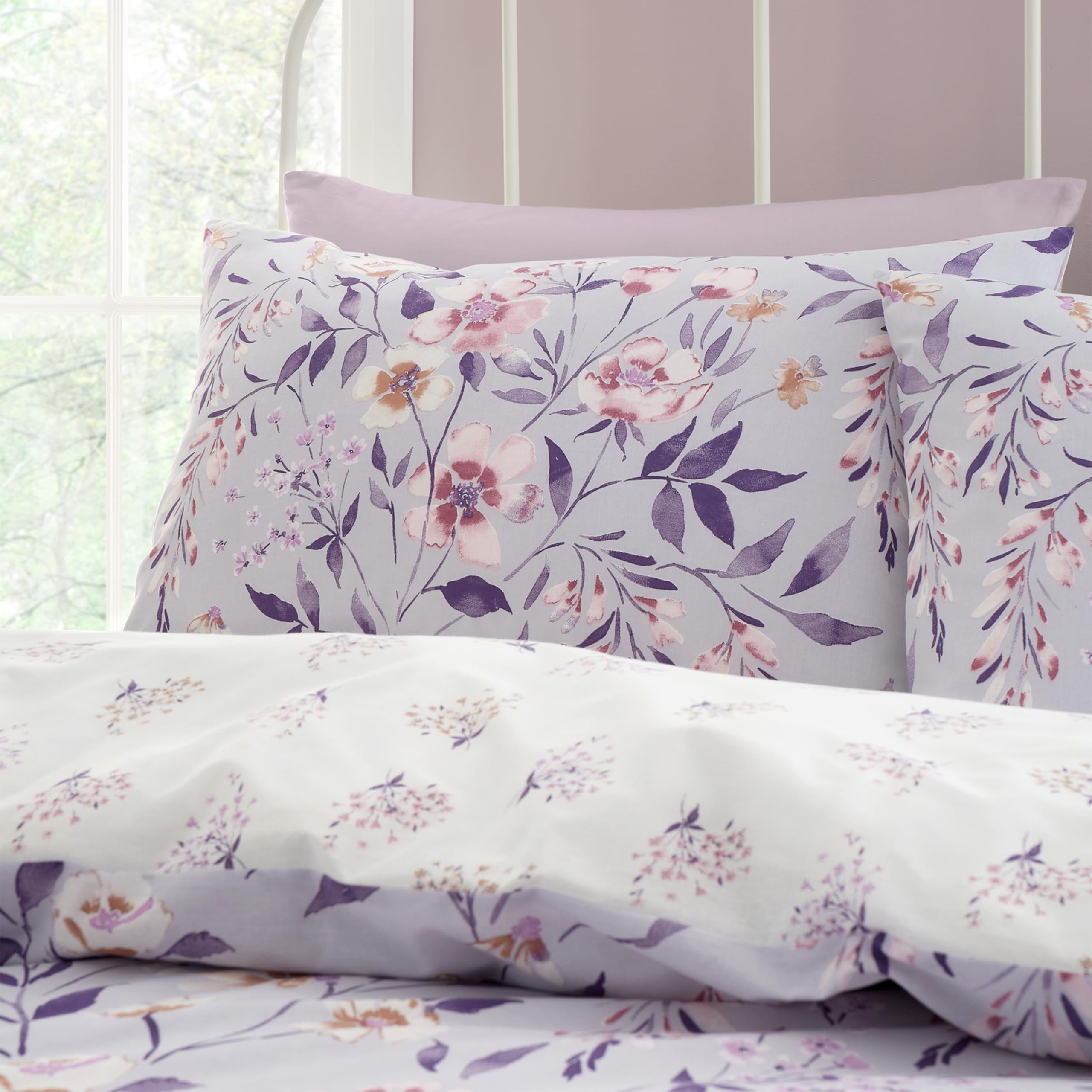 Catherine Lansfield Isadora Floral Reversible Double Duvet Cover Set | Lilac | Polycotton 3