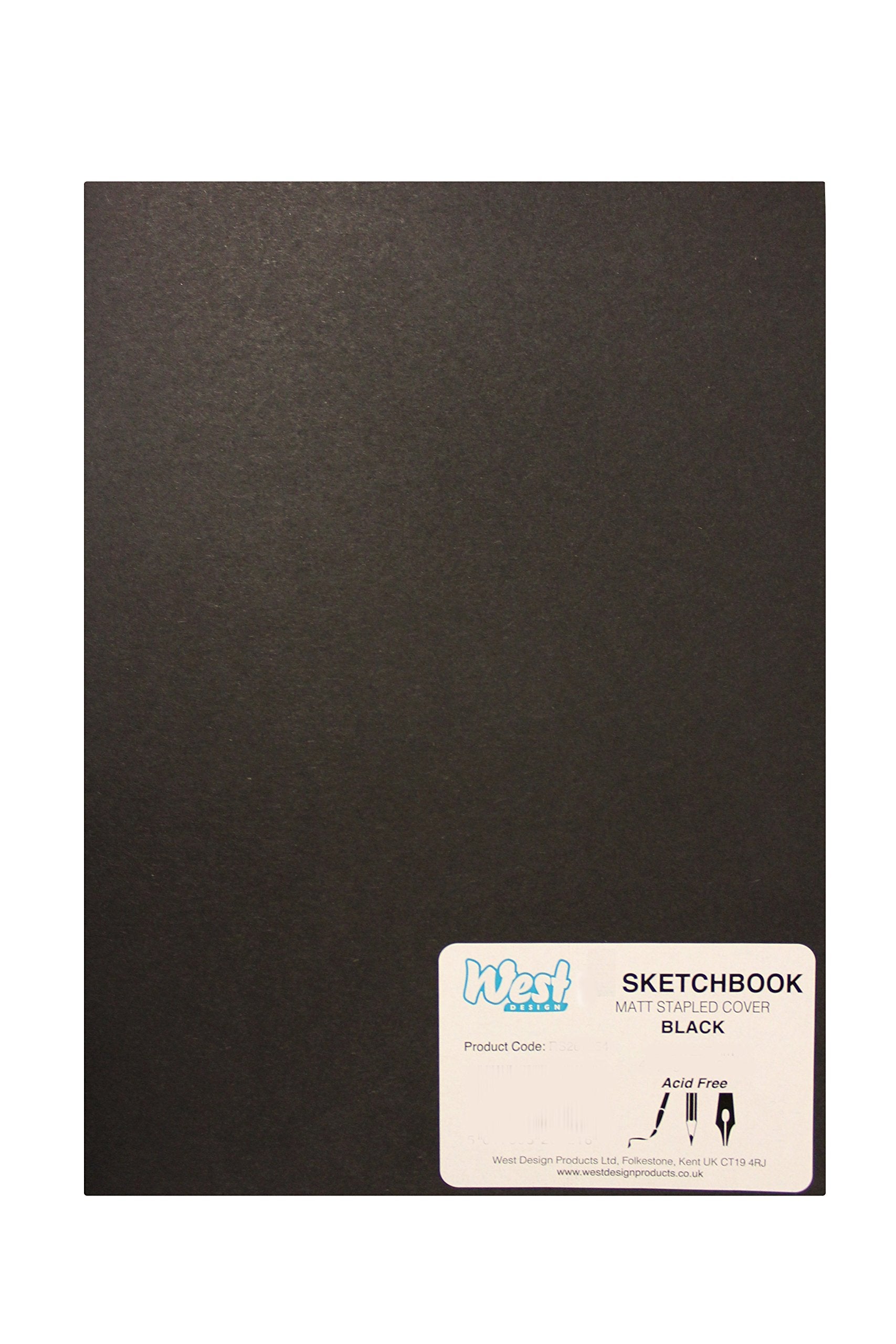 West Design A5 Sketchbook - 140gsm Paper | 40 Plain White Pages | Laminated Black Cover