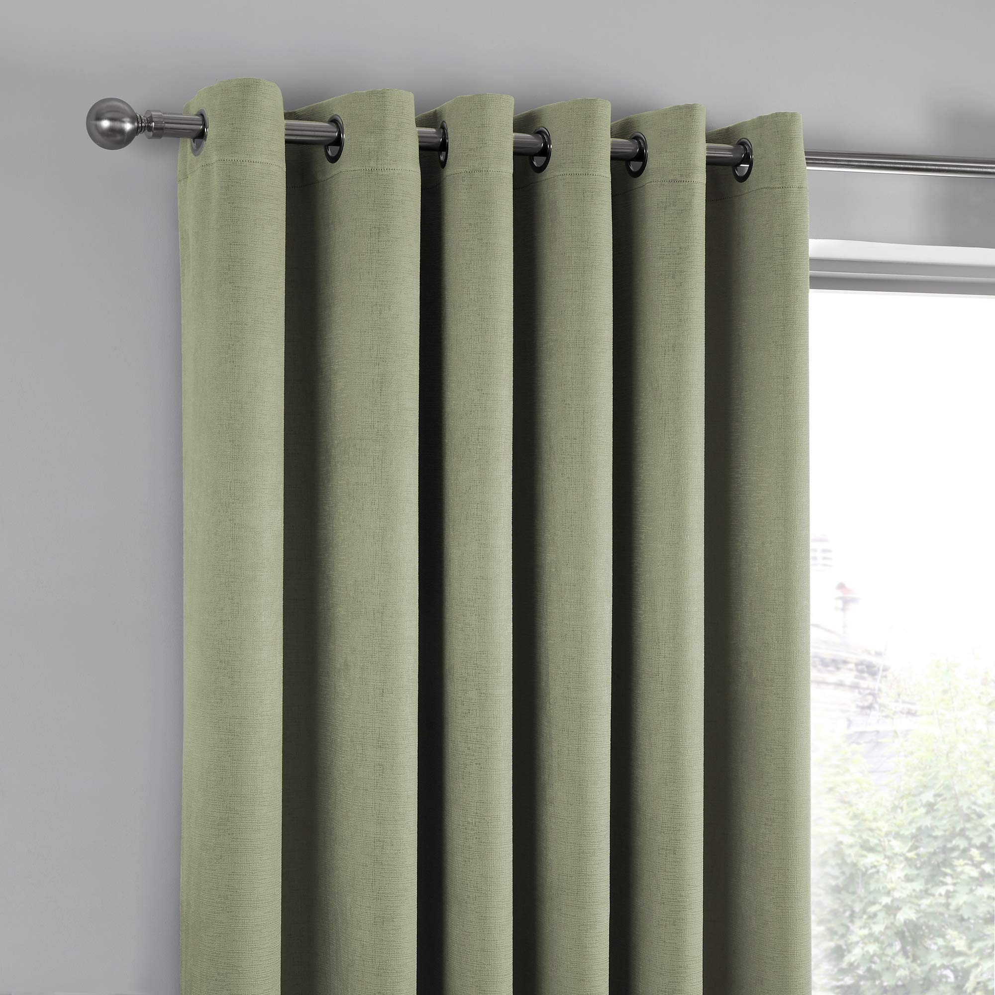 Fusion Green Dim-Out Eyelet Curtains - W46 x L90 (2 Panels) | Thermal Insulated | 100% Polyester 5