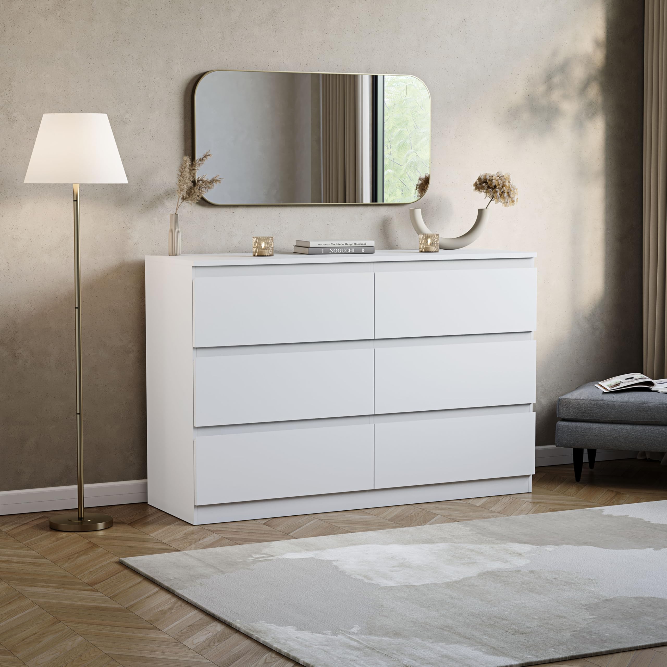 Vida Designs Denver 6 Drawer Chest of Drawers - White Wooden Storage Unit | 40D x 120W x 77H cm 8