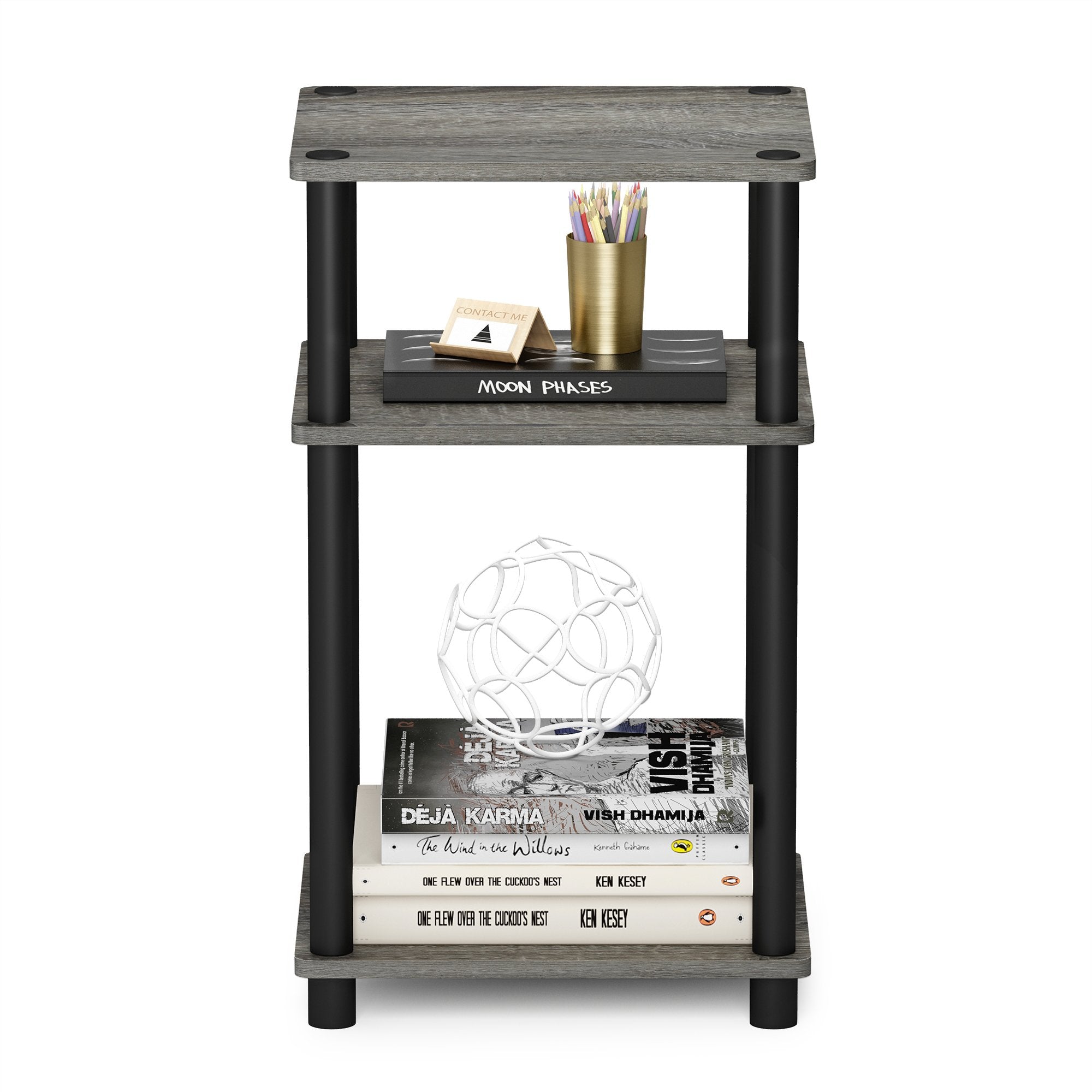 Furinno JUST Side Table - 3-Tier End Table for Small Spaces | French Oak/Black | Engineered Wood 5