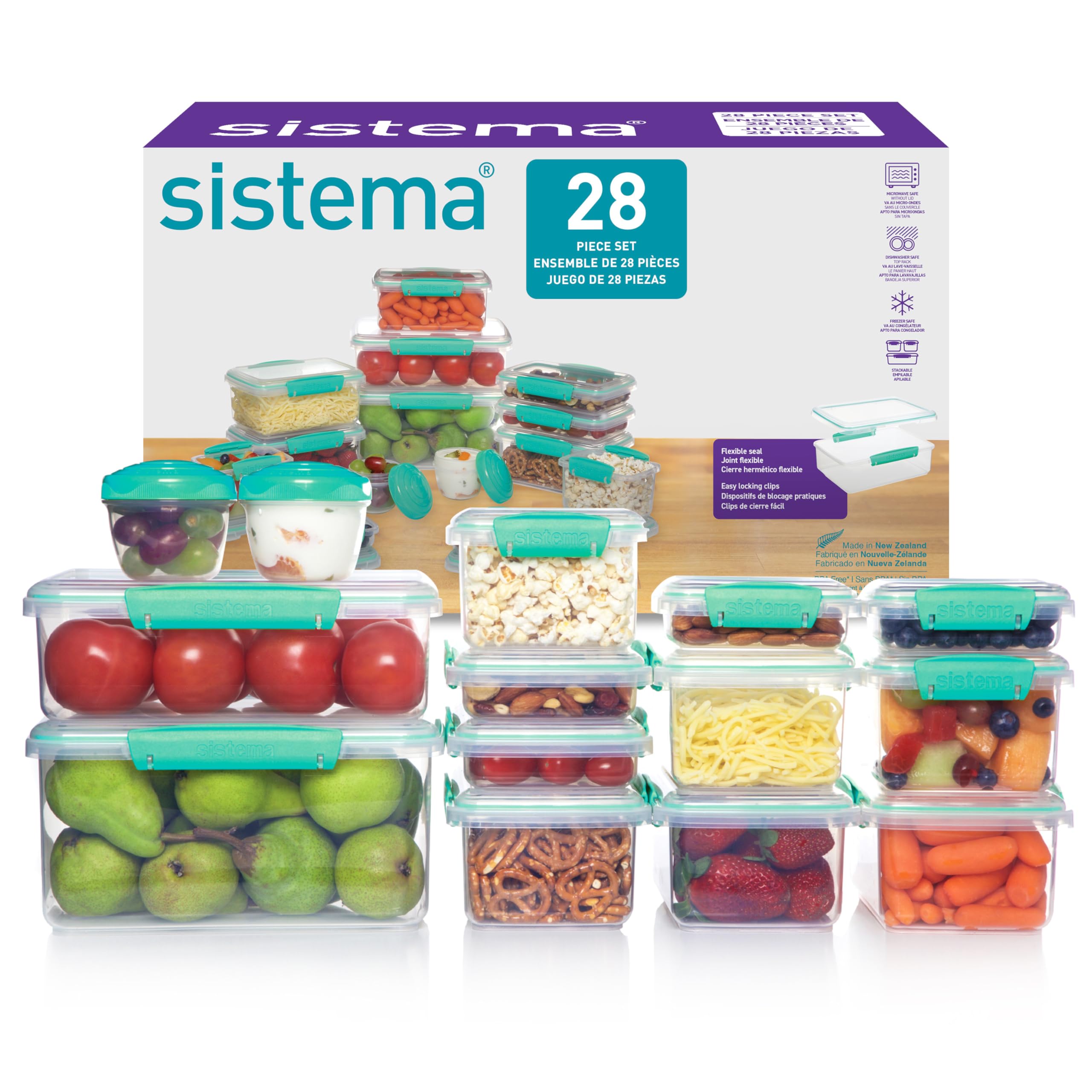 Sistema KLIP IT Food Storage Containers - 28 Piece Airtight & Stackable Set | Teal Plastic