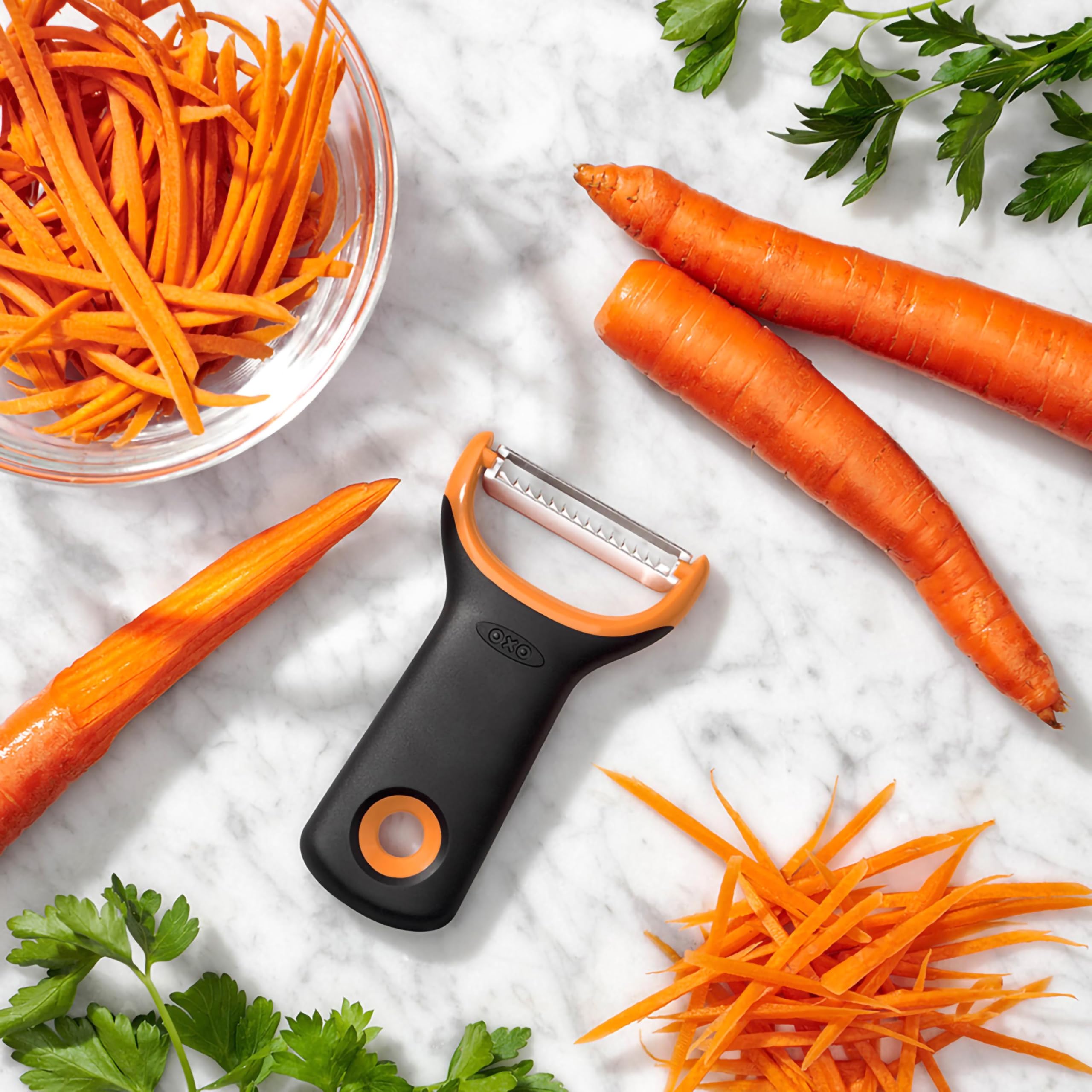 OXO Good Grips Julienne Prep Peeler - Sharp Stainless Steel Blades for Uniform Strips | Orange 5