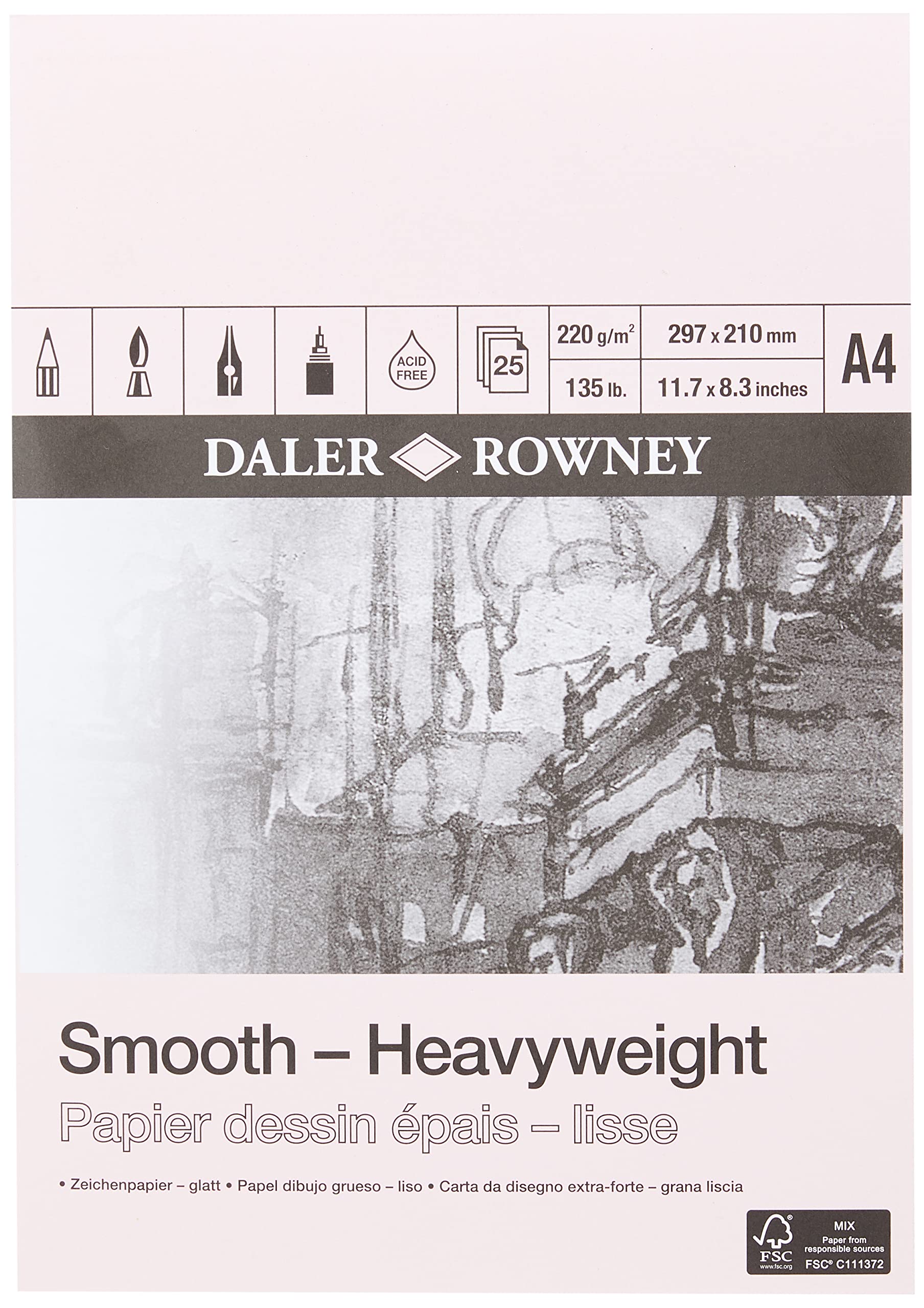 Daler Rowney Heavyweight Gummed Pad A4 - 220gsm Cartridge Paper | 25 Sheets 1