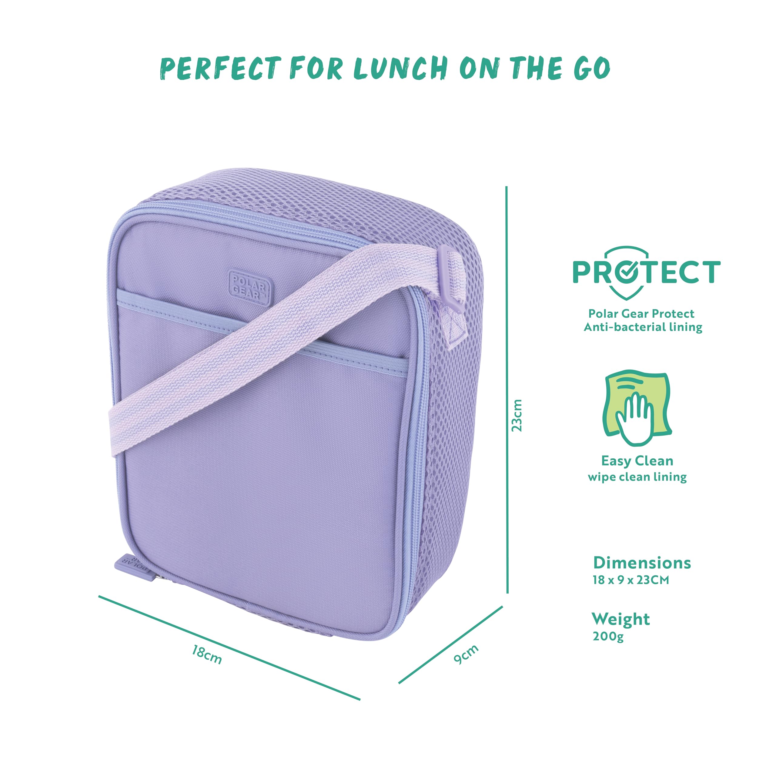 Polar Gear Insulated Kids Lunch Bag - Adjustable Strap | Wipe-Clean Antibacterial Lining | Heather 2