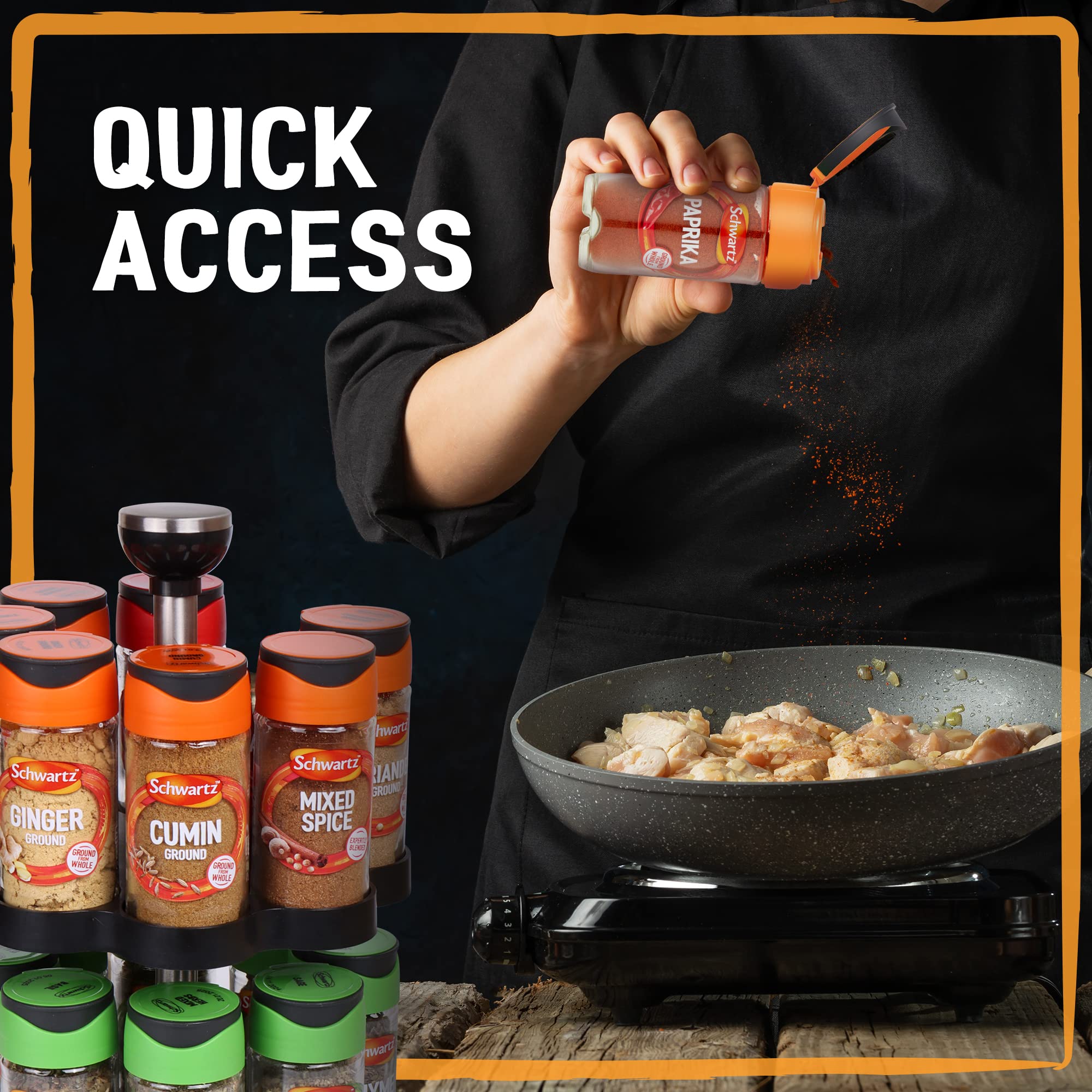 Schwartz Rotating Spice Rack with 16 Pre-filled Herb and Spice Jars | Space Saving Stainless Steel 4