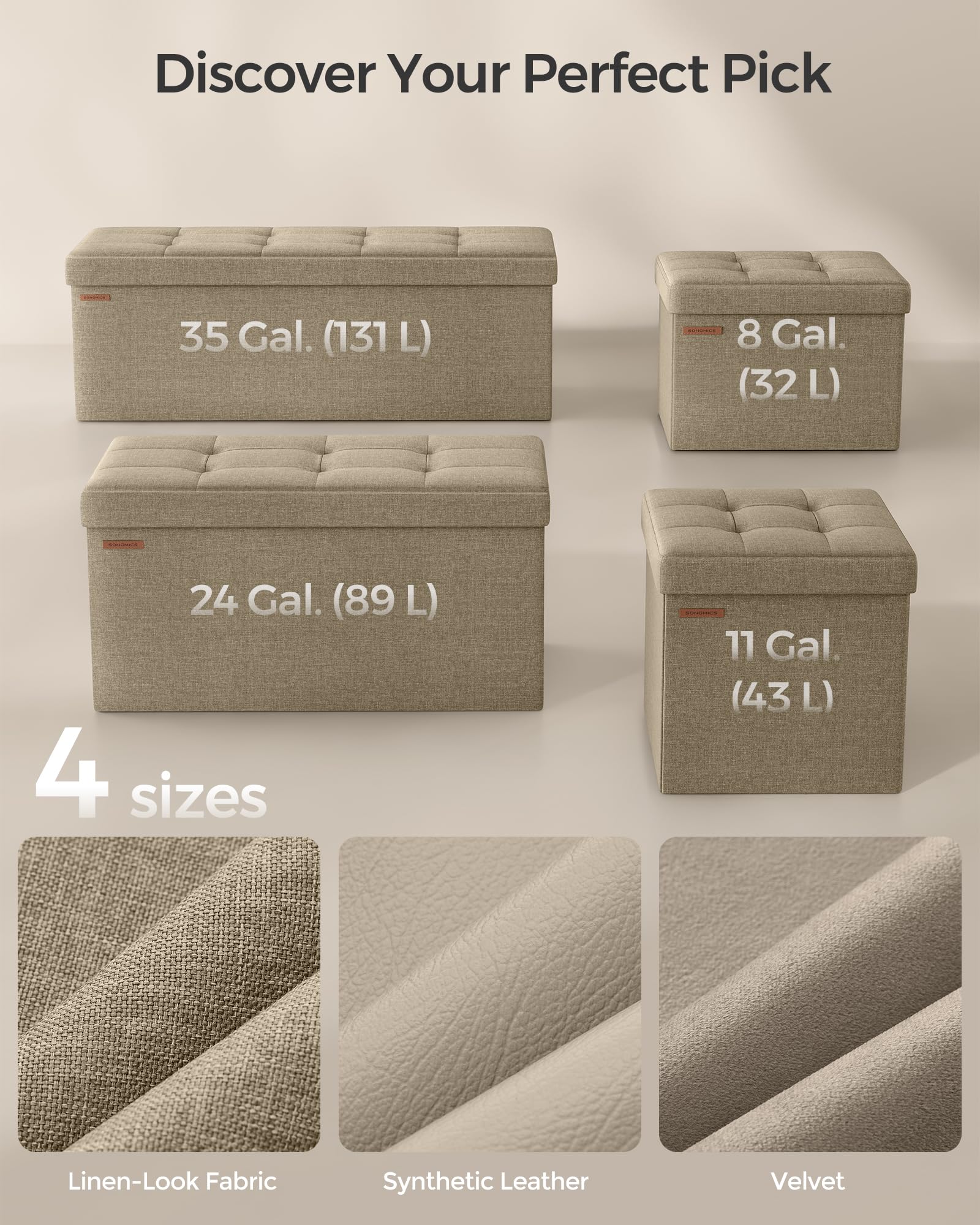 SONGMICS MAZIE Storage Ottoman Bench - 76cm Folding Foot Rest | 89L Capacity | Camel Brown 6