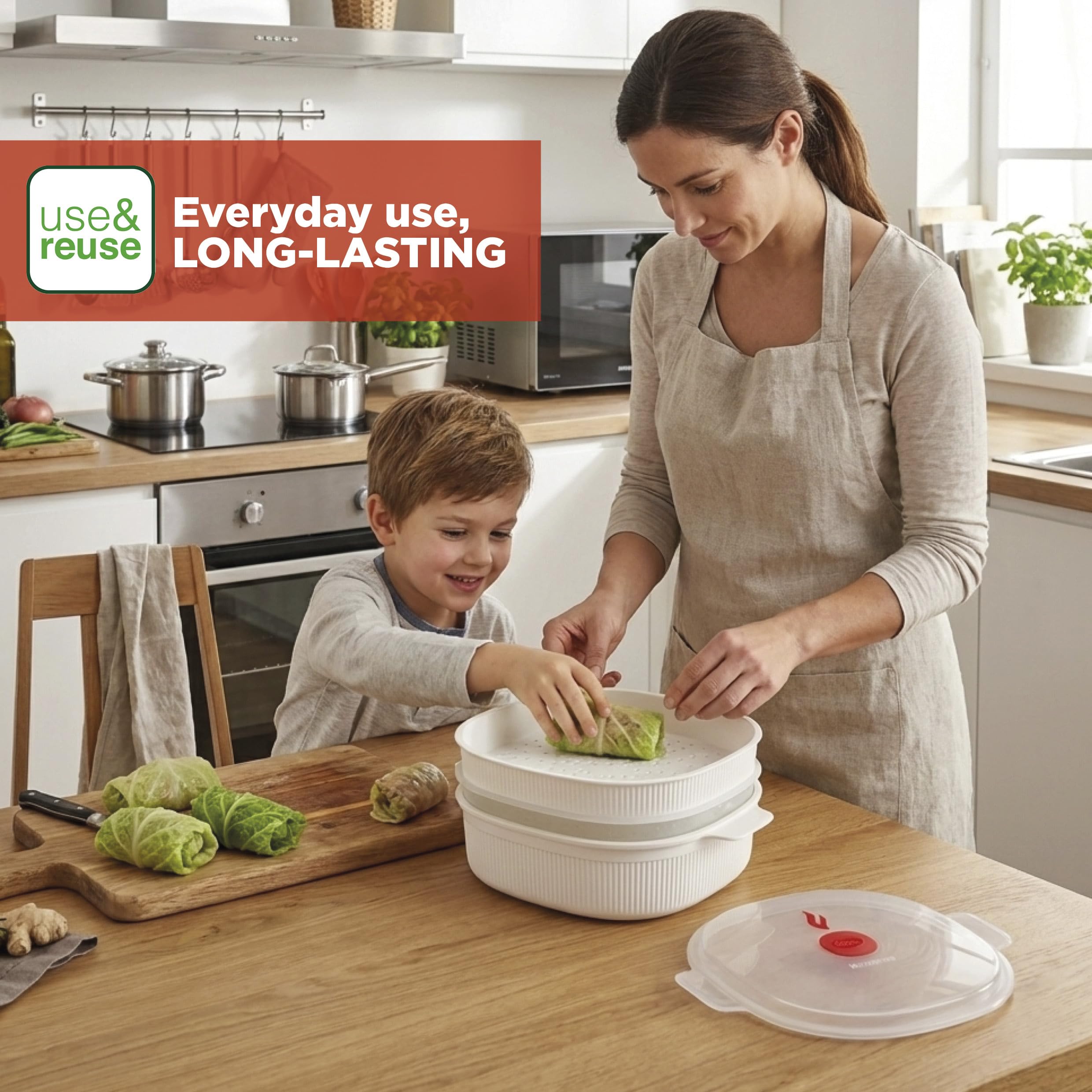 Snips Microwave Steamer with 2 Trays - 4L Capacity, BPA-Free, Made in Italy 7