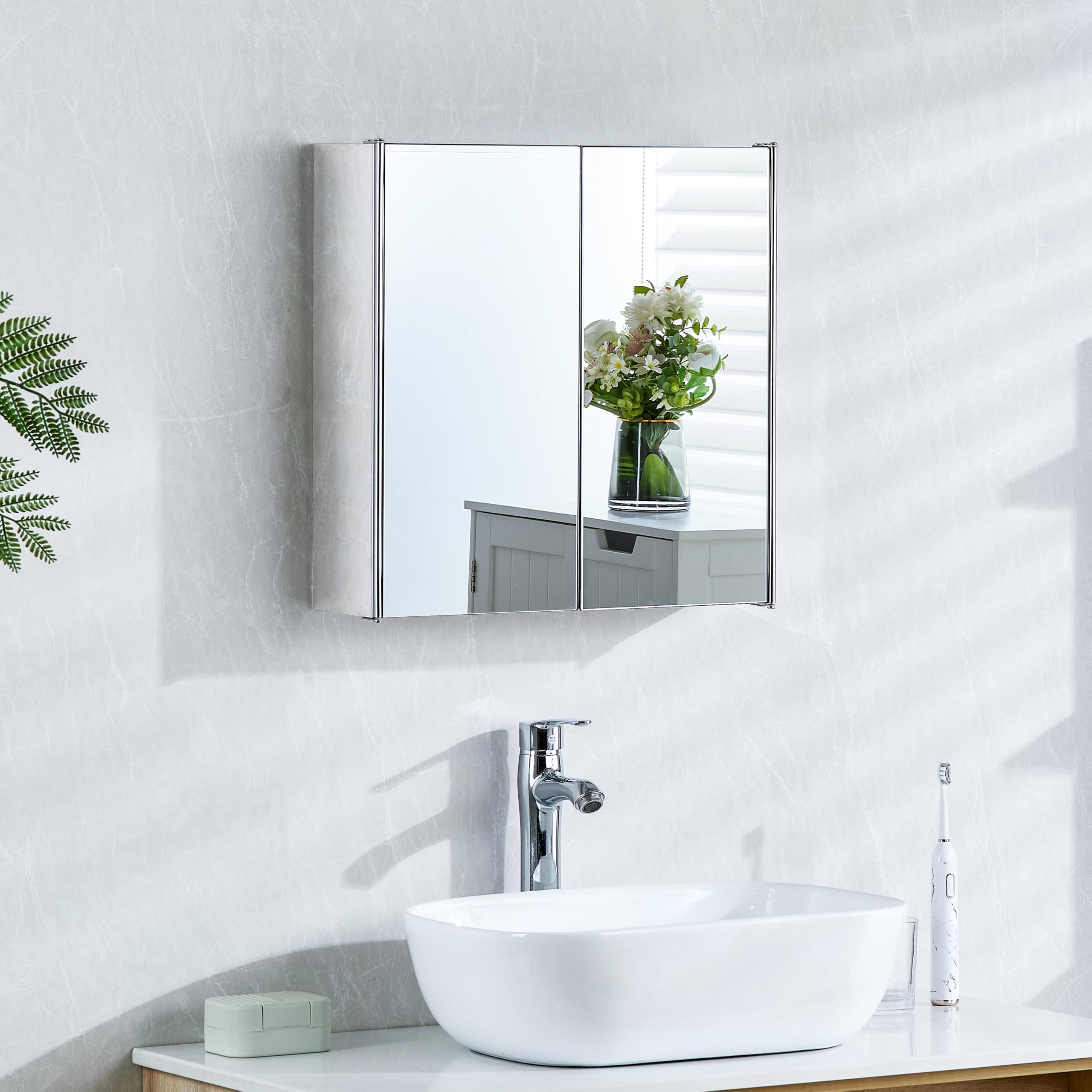 Bath Vida Tiano Double-Mirror Wall Cabinet - Stainless Steel & Glass | W 45 x D 9 cm | Max Load 15 kg