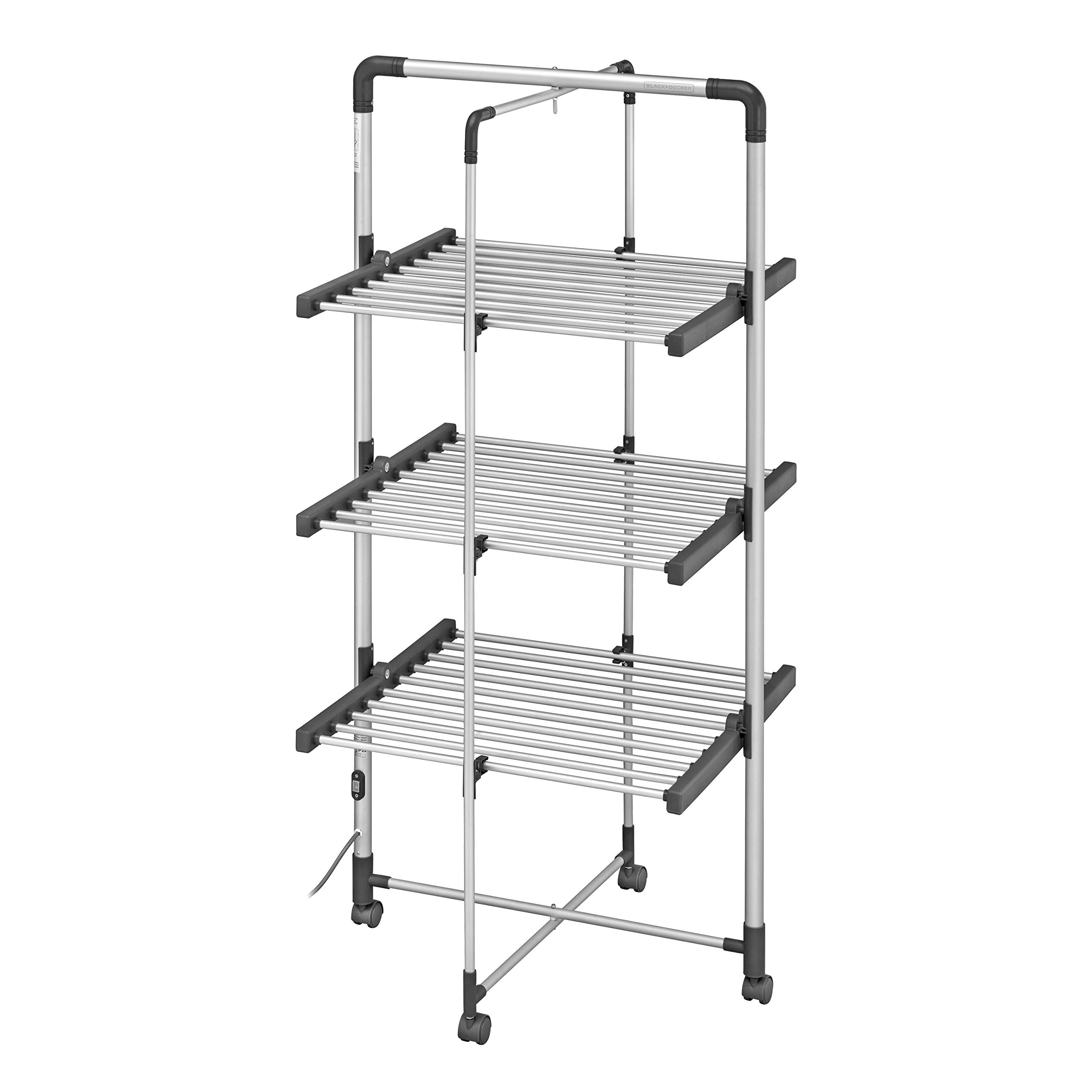 BLACK+DECKER Heated Clothes Airer 3-Tier with Cover & Wheels | 21m Drying Space | 15kg Capacity