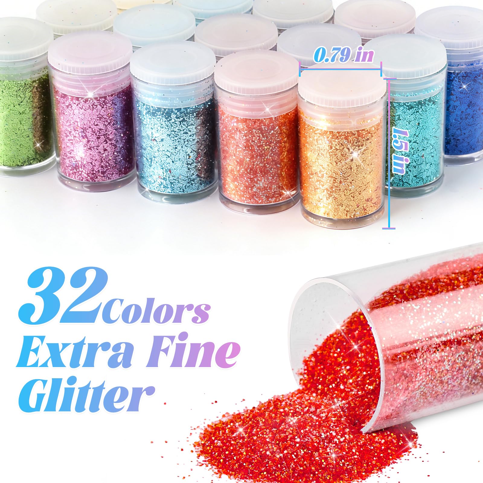 MOXYOY Fine Glitter Powder - 32 Vibrant Colours for Epoxy Resin, Tumblers, and Crafts | Powder Format