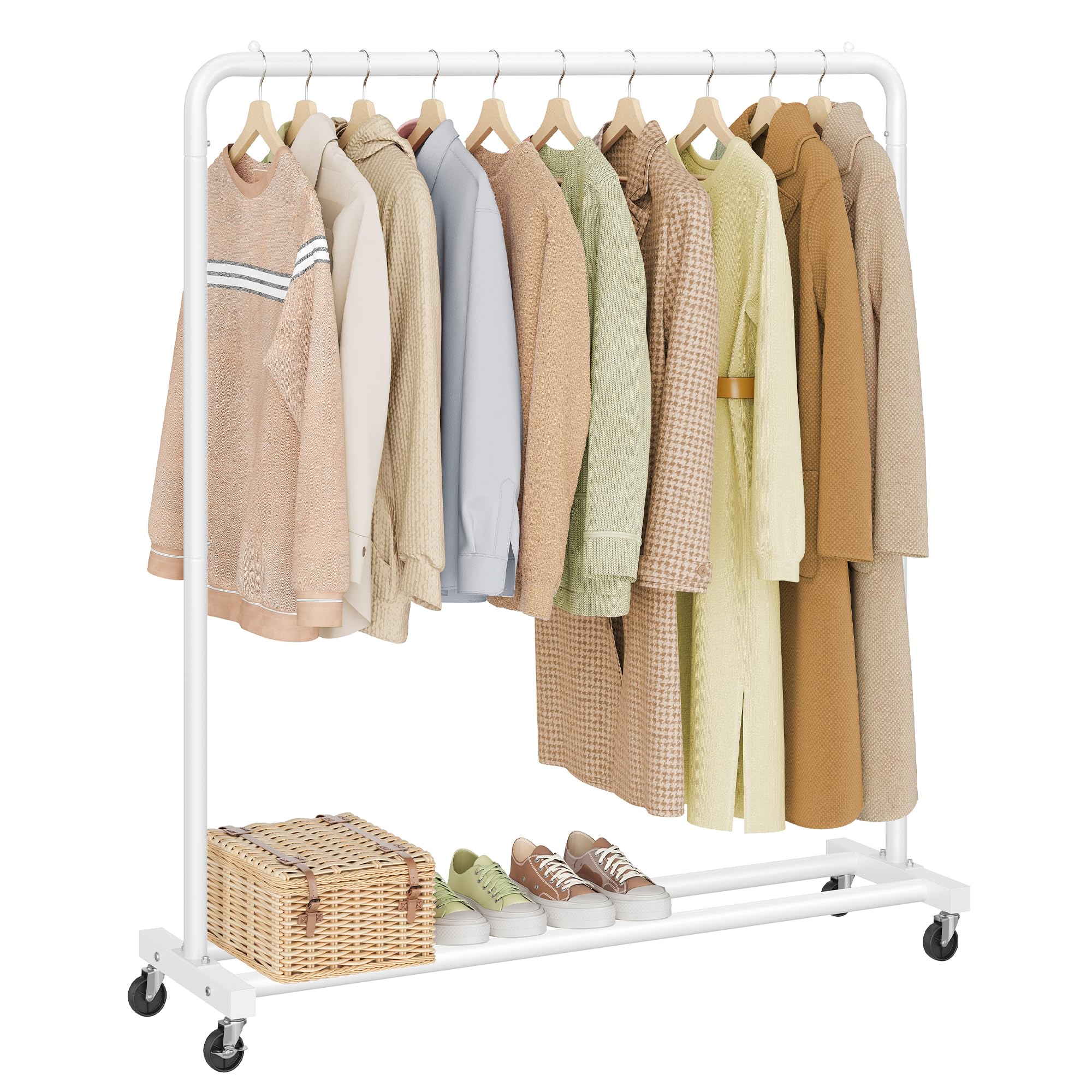 SONGMICS Clothes Rack on Wheels - 110cm Wide, 50kg Capacity, Matte White Steel 1