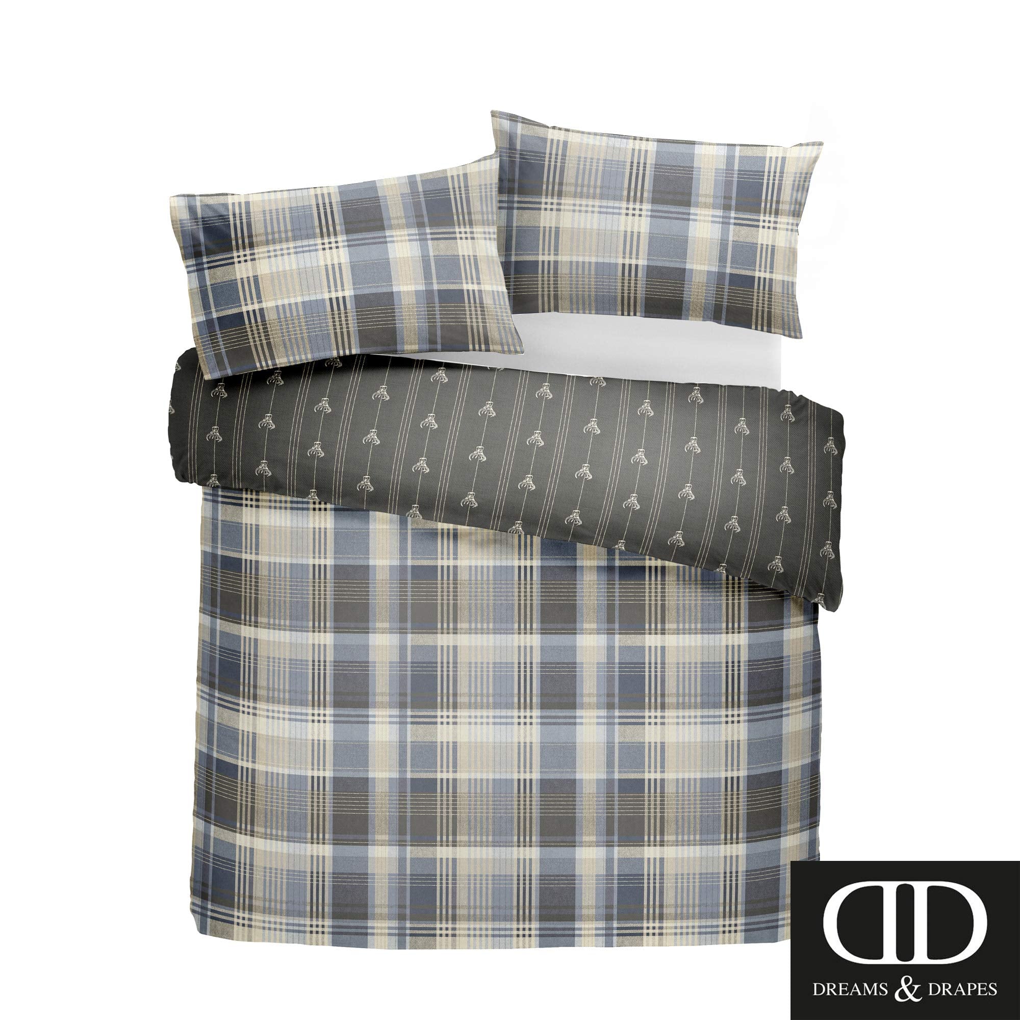 Dreams & Drapes Connolly Check Reversible Flannelette Duvet Cover Set | King Size | 100% Brushed Cotton 2