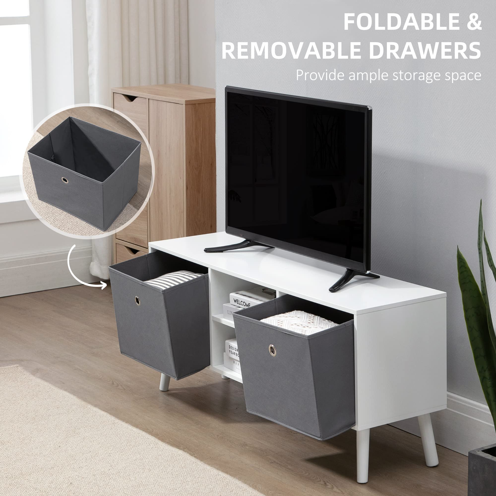 HOMCOM TV Stand Unit for TVs up to 50' | White & Grey Engineered Wood | 2 Drawers, 2 Shelves 4