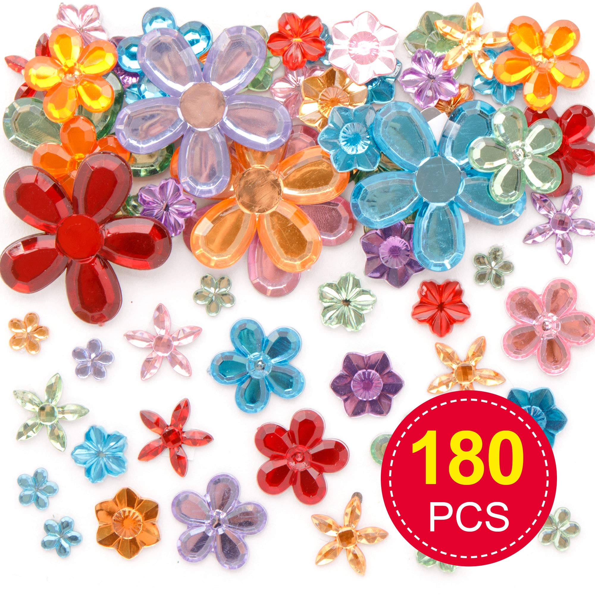 Baker Ross Self-Adhesive Acrylic Flower Jewels - Assorted Sizes 10mm-38mm | 180 Pieces