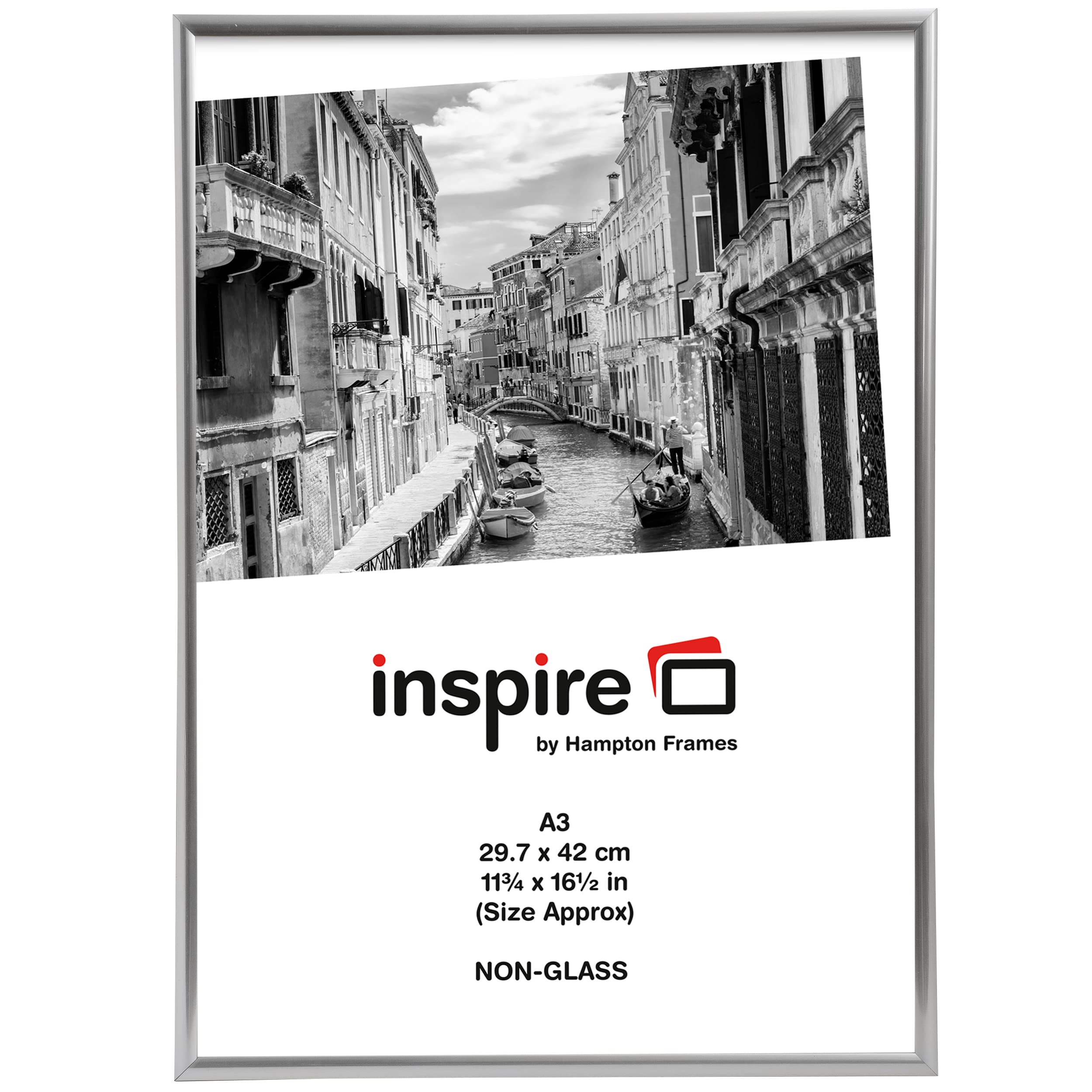 Hampton Frames BACKLOADER Poster Frame - Silver Plastic Moulding | A3 (30x42cm) | Freestanding/Wall Mount
