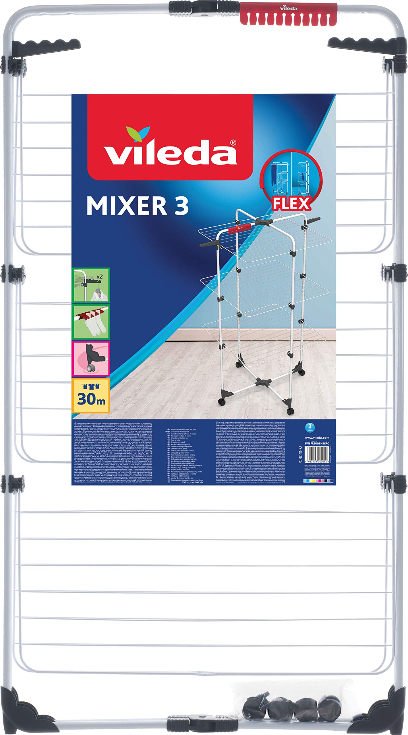 Vileda Mixer 3 Standing Drying Tower - 30m Line Length, 3 Levels, 6 Racks | Alloy Steel 2