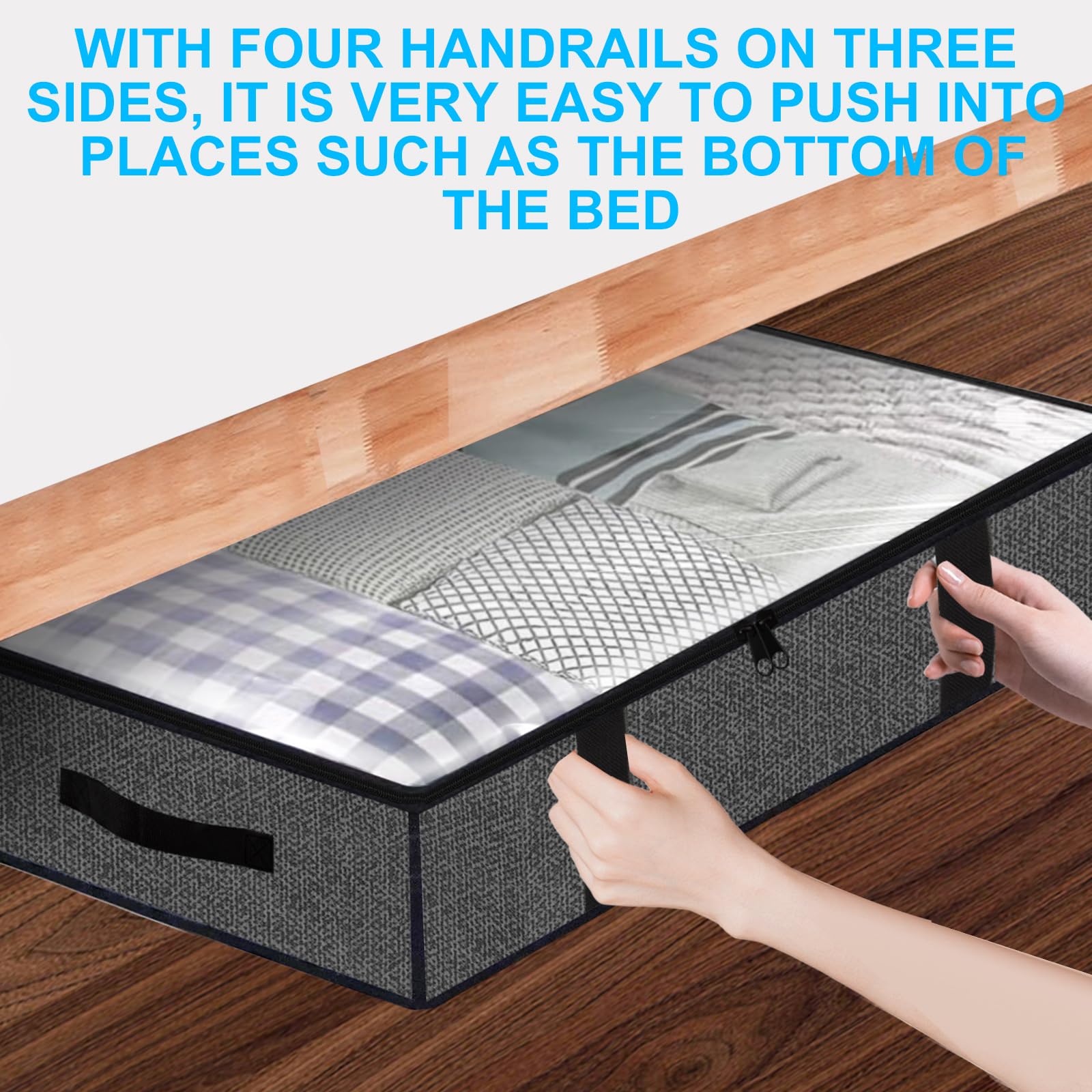 ASelected 90L Under Bed Storage Bags - 4 Pack Foldable Organizer with PVC Window | Grey 3
