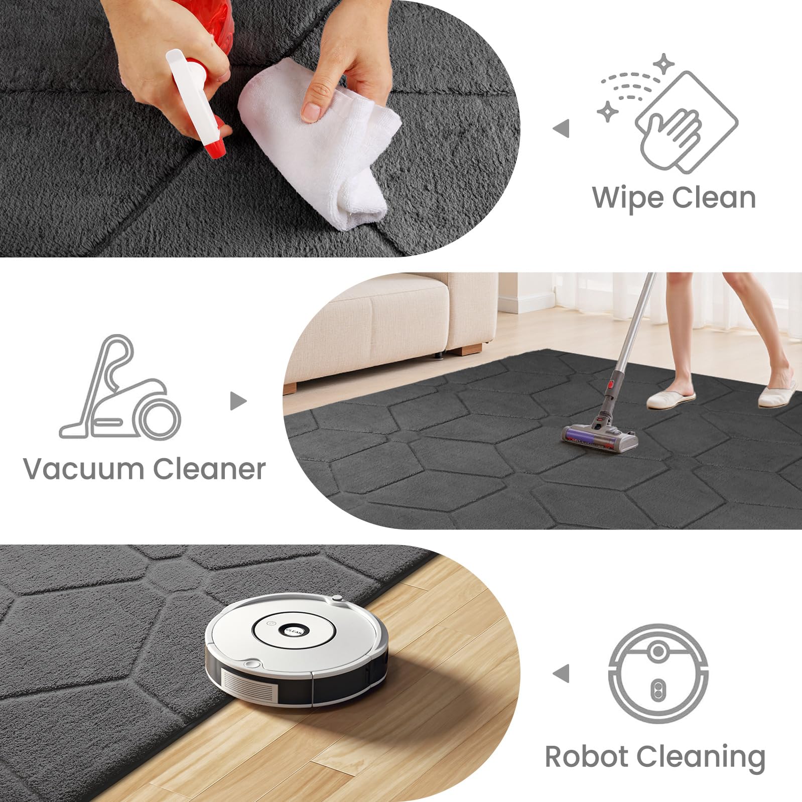 Sour Lemon Area Rug - Super Soft Coral Fleece | 160 x 230 cm | Dark Gray 3