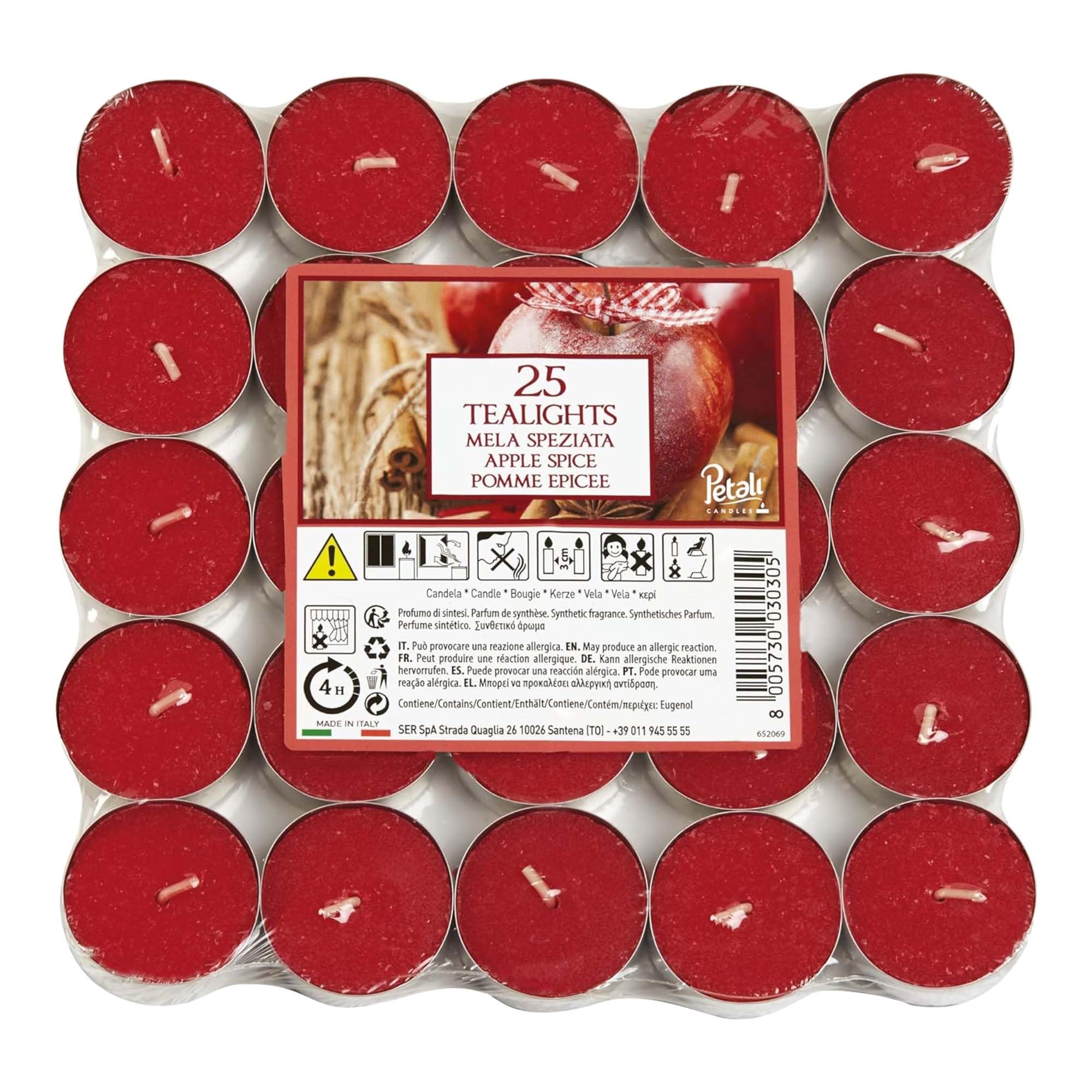 Price's Petali Brand Scented Tealights - Apple Spice | 25 Pack | 4 Hour Burn Time
