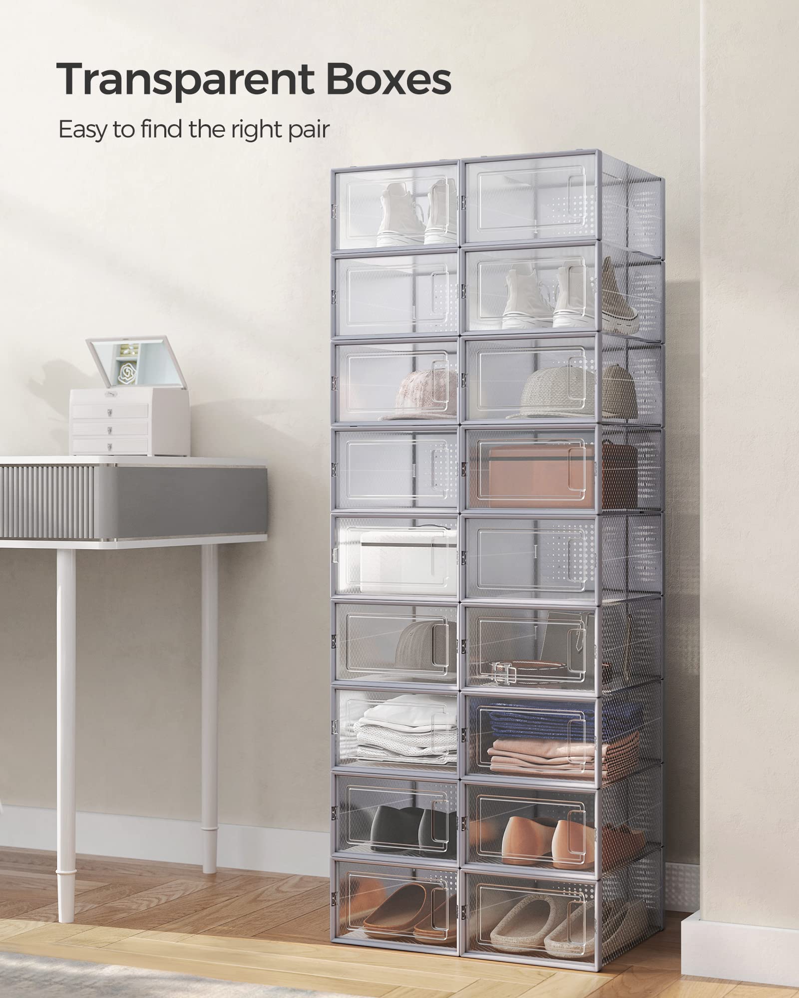 SONGMICS Shoe Boxes - Pack of 18 Stackable Organisers | Transparent Body | Fits up to UK Size 11 3