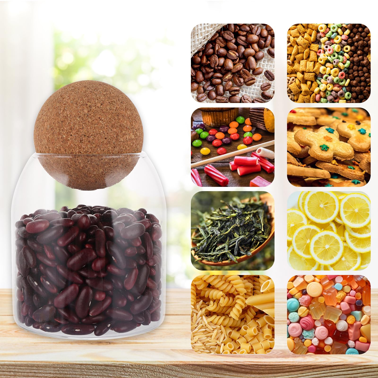 ASelected 3 Pcs Glass Storage Jar with Cork Ball Lid 500ML for Coffee, Tea, Spices | Air Tight 5