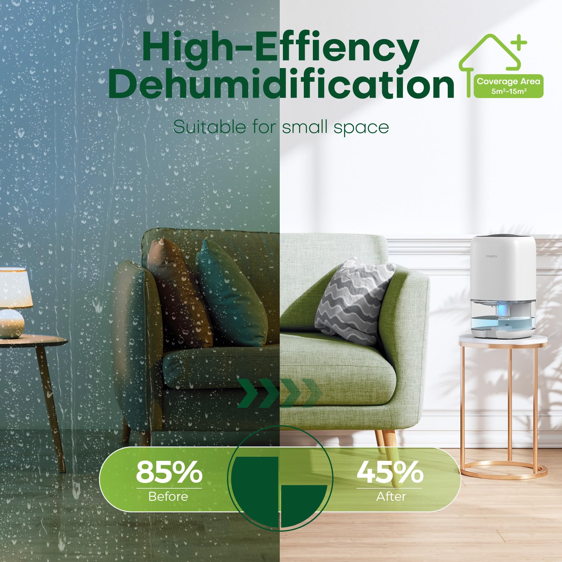CONOPU 1000ml Dehumidifier for Home - Peltier Technology, Auto Off, Coloured LED | 450ml/Day 4