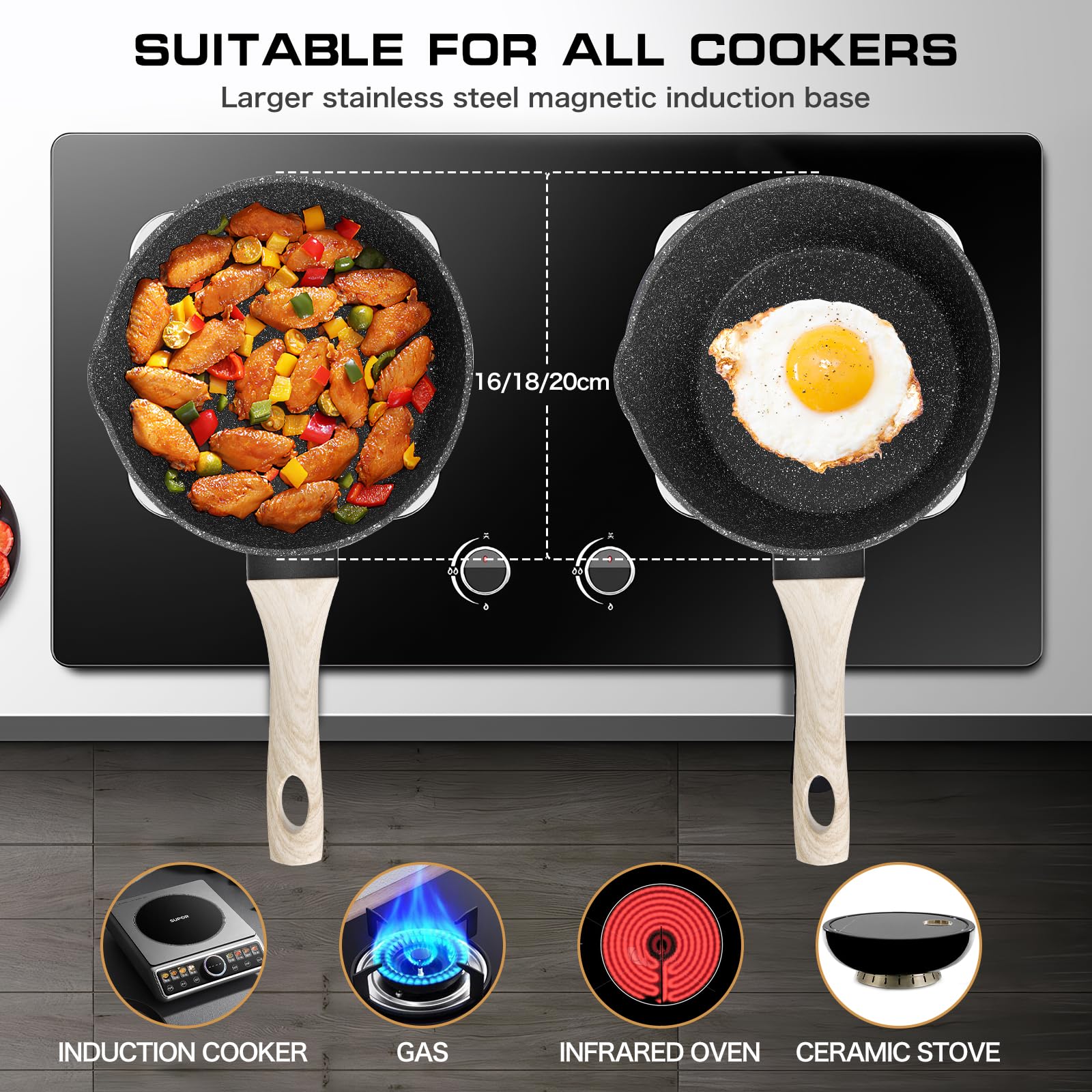 Rainberg 20cm Nonstick Granite Saucepan with Vented Glass Lid | Induction Compatible 6