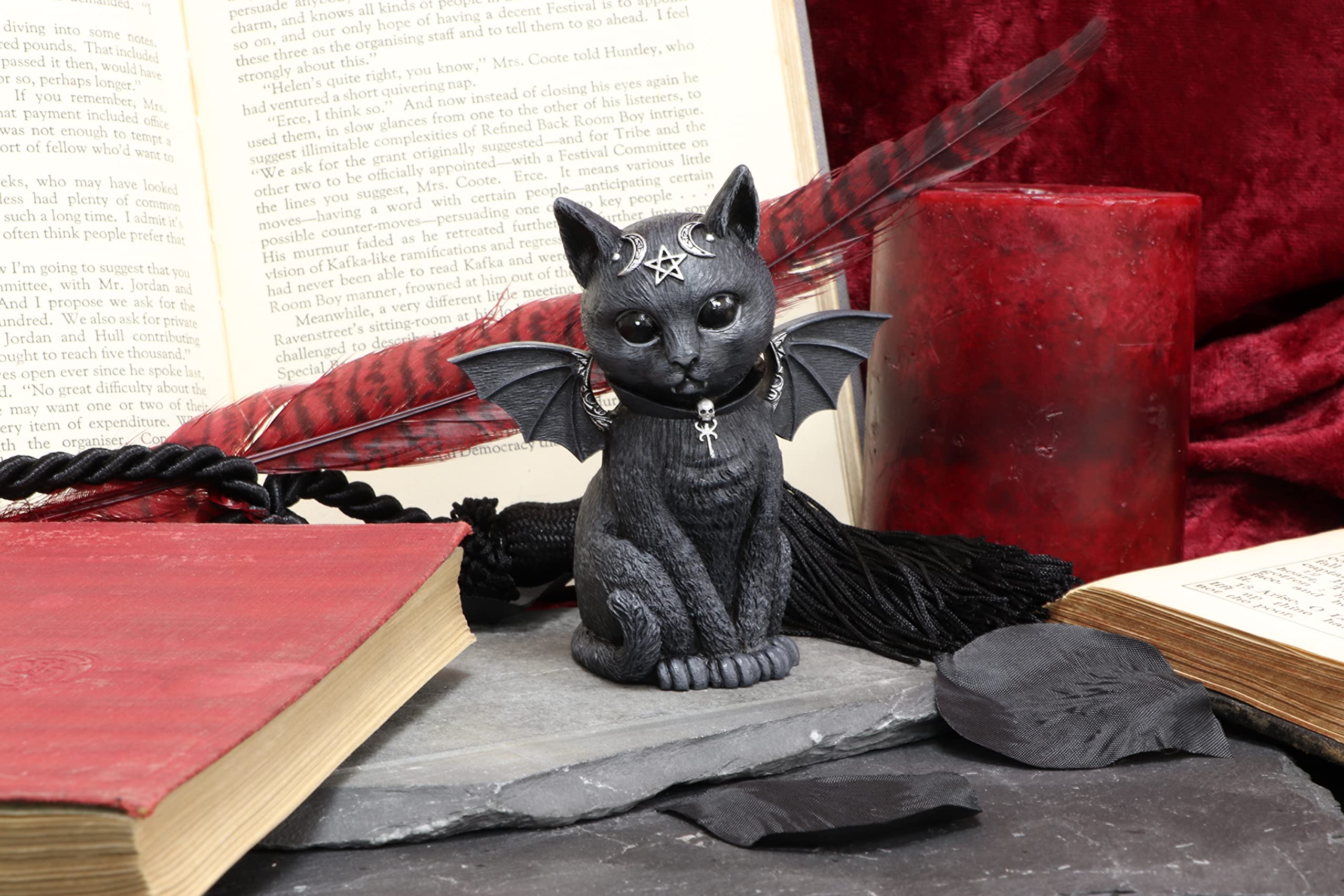 Nemesis Now Malpuss Winged Occult Cat Figurine - Polyresin, Black and Silver, 10cm 2