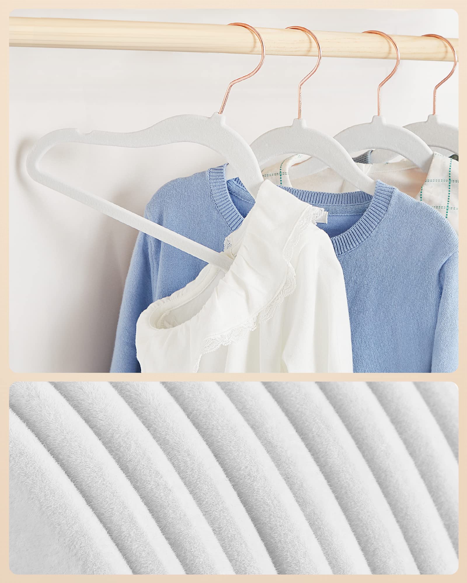 SONGMICS Baby Velvet Hangers - 50 Pack, Non-Slip, Rose Gold Hooks, 30cm for Kids 0-6 3
