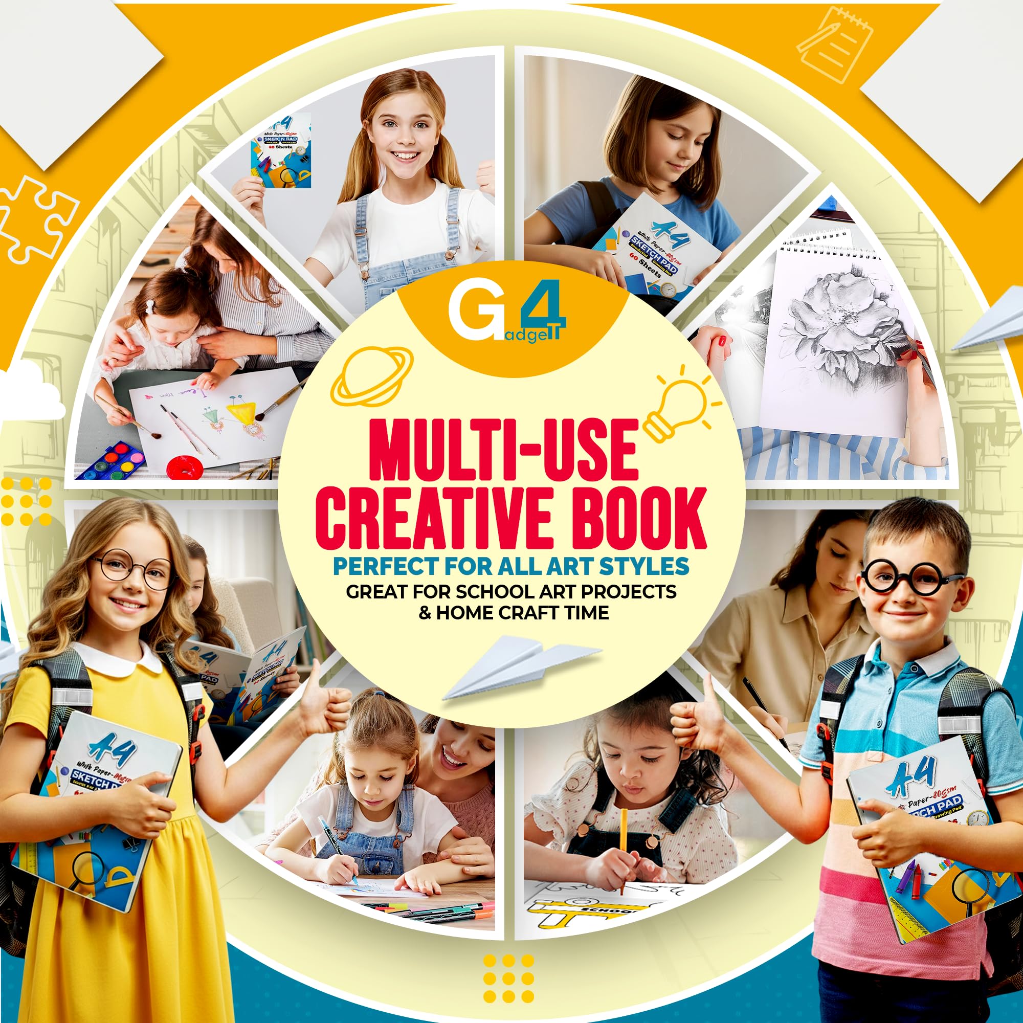 G4GADGET A4 Sketch Book 2 Pack - Premium White Acid-Free Pages | Glue Bound for Easy Tear Out 8