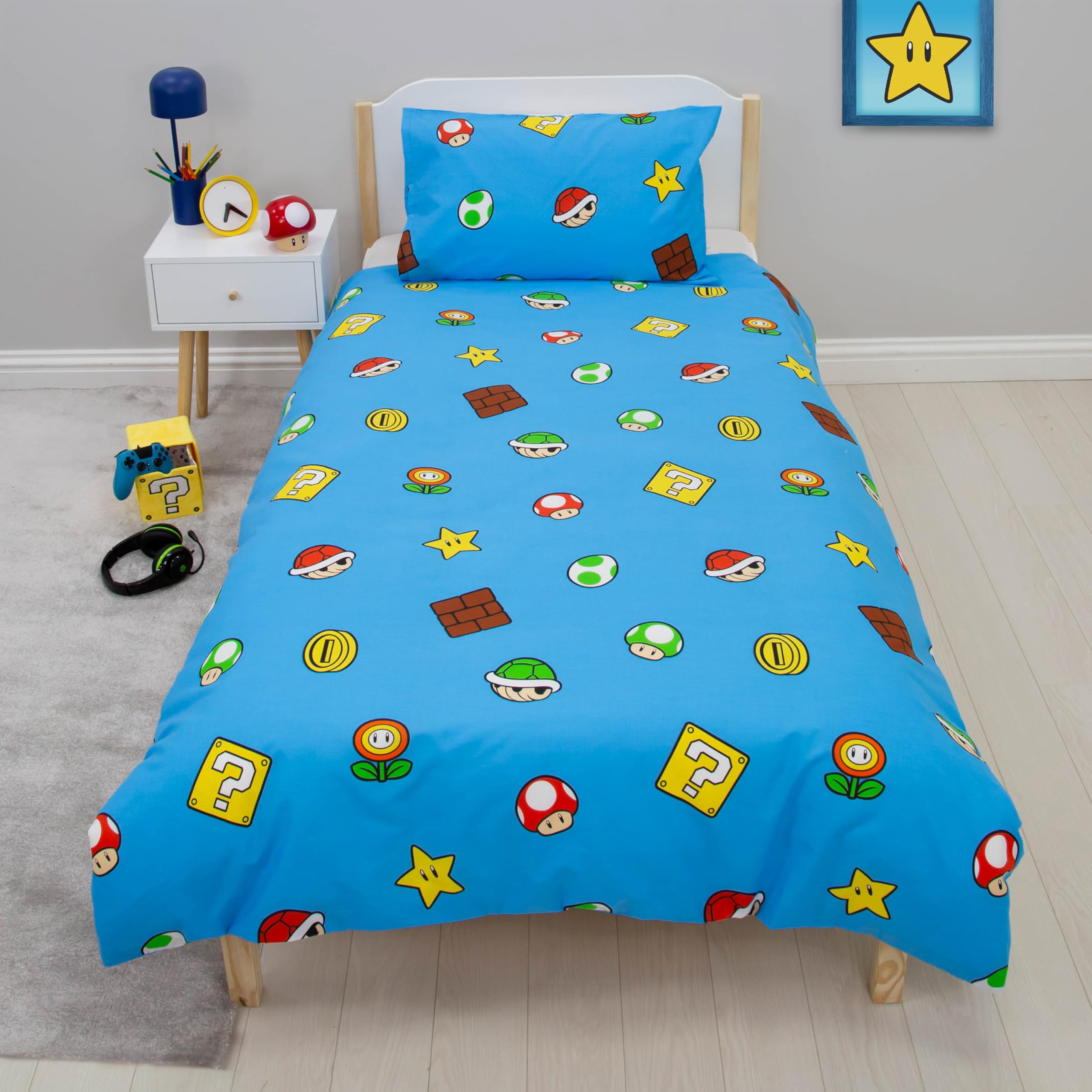Character World Nintendo Super Mario Official Single Duvet Cover Set, Reversible Splitter Design 6