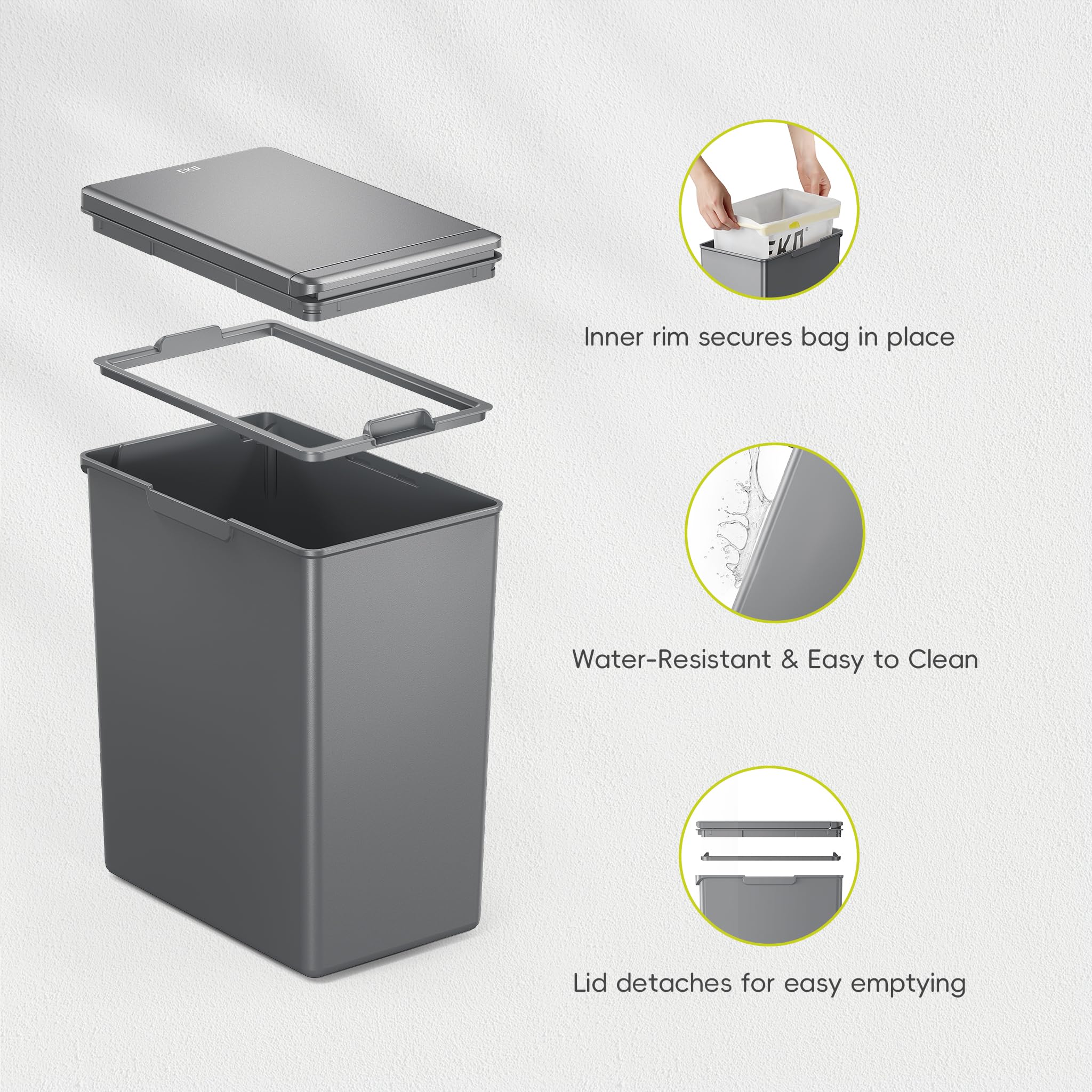 EKO Morandi 20L Kitchen Recycling Bin with Touch-Top Lid | Slim Plastic Resin Design | Dark Grey 8
