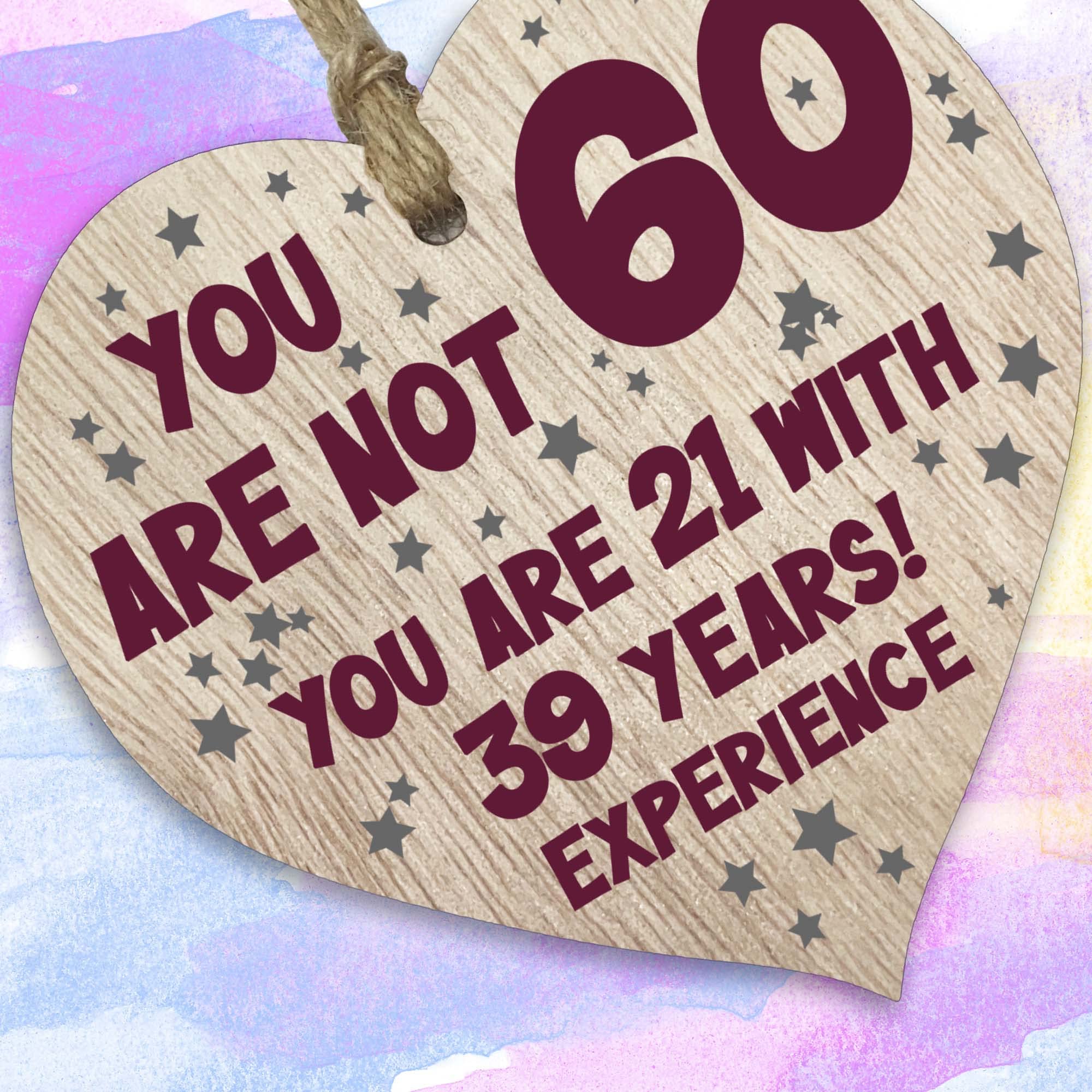 Stuff4 Wooden Heart Plaque - 60th Birthday Gift for Women & Men | Light Wood Keepsake | Made in the UK 2