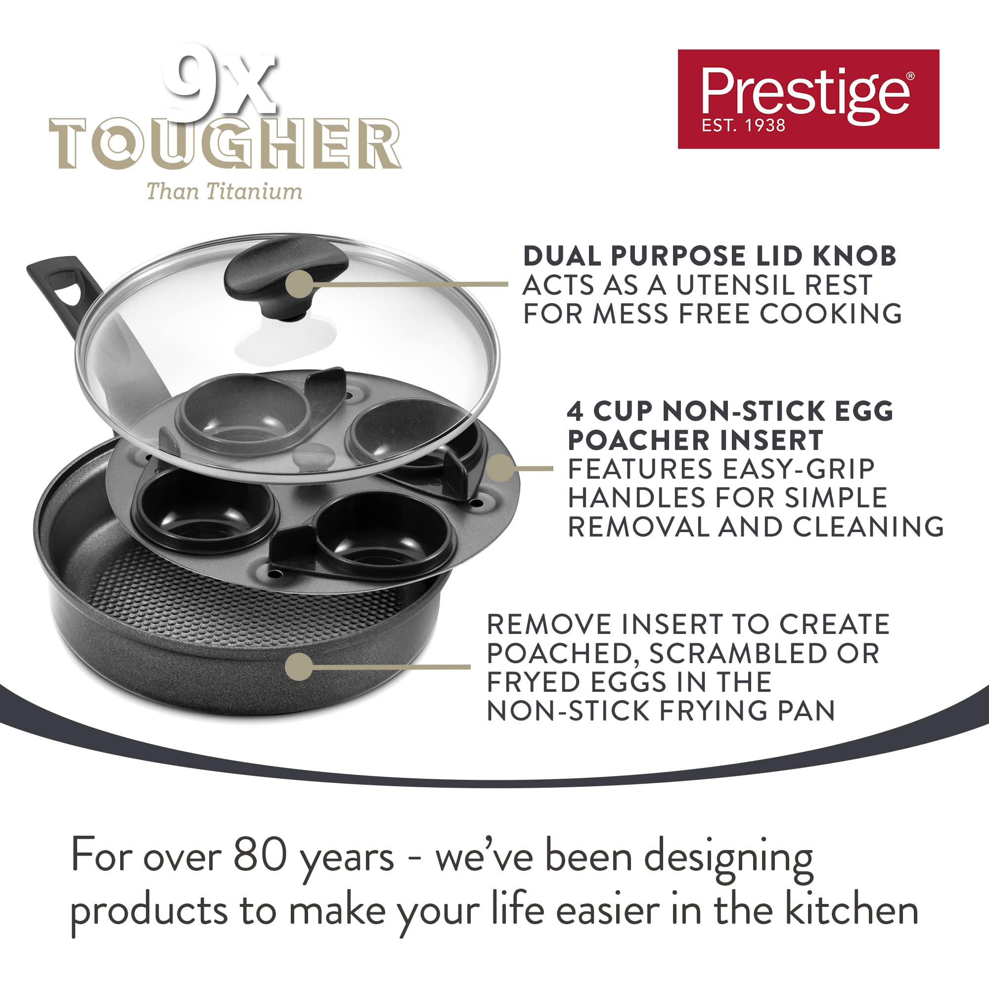 Prestige Egg Poacher Pan - 20cm Induction Frying Pan with 4 Non Stick Inserts | Dishwasher Safe 3