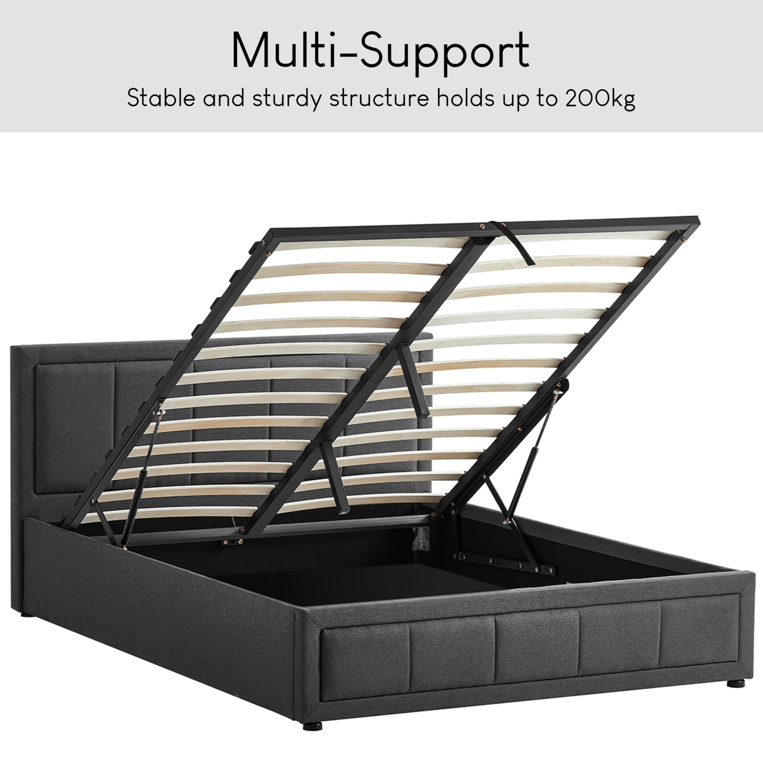 Vida Designs Vanita Double Ottoman Fabric Bed Frame - Dark Grey | Linen Upholstery | Storage 4