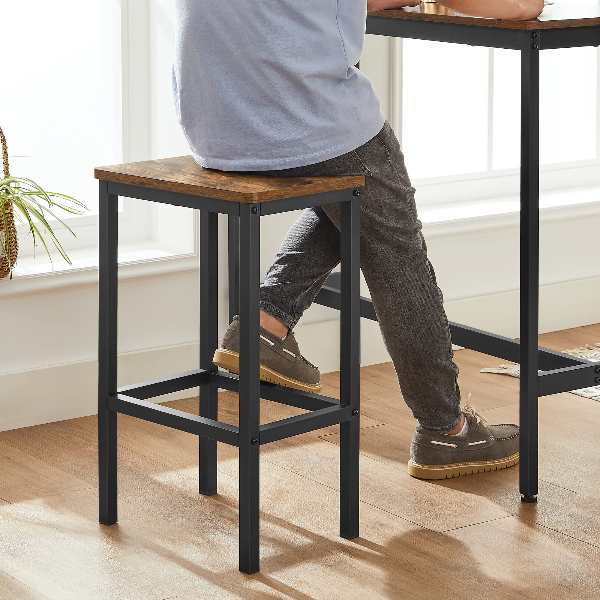 VASAGLE Bar Set - Rustic Brown & Black Dining Table with 2 Stools | 100x40cm Tabletop 7
