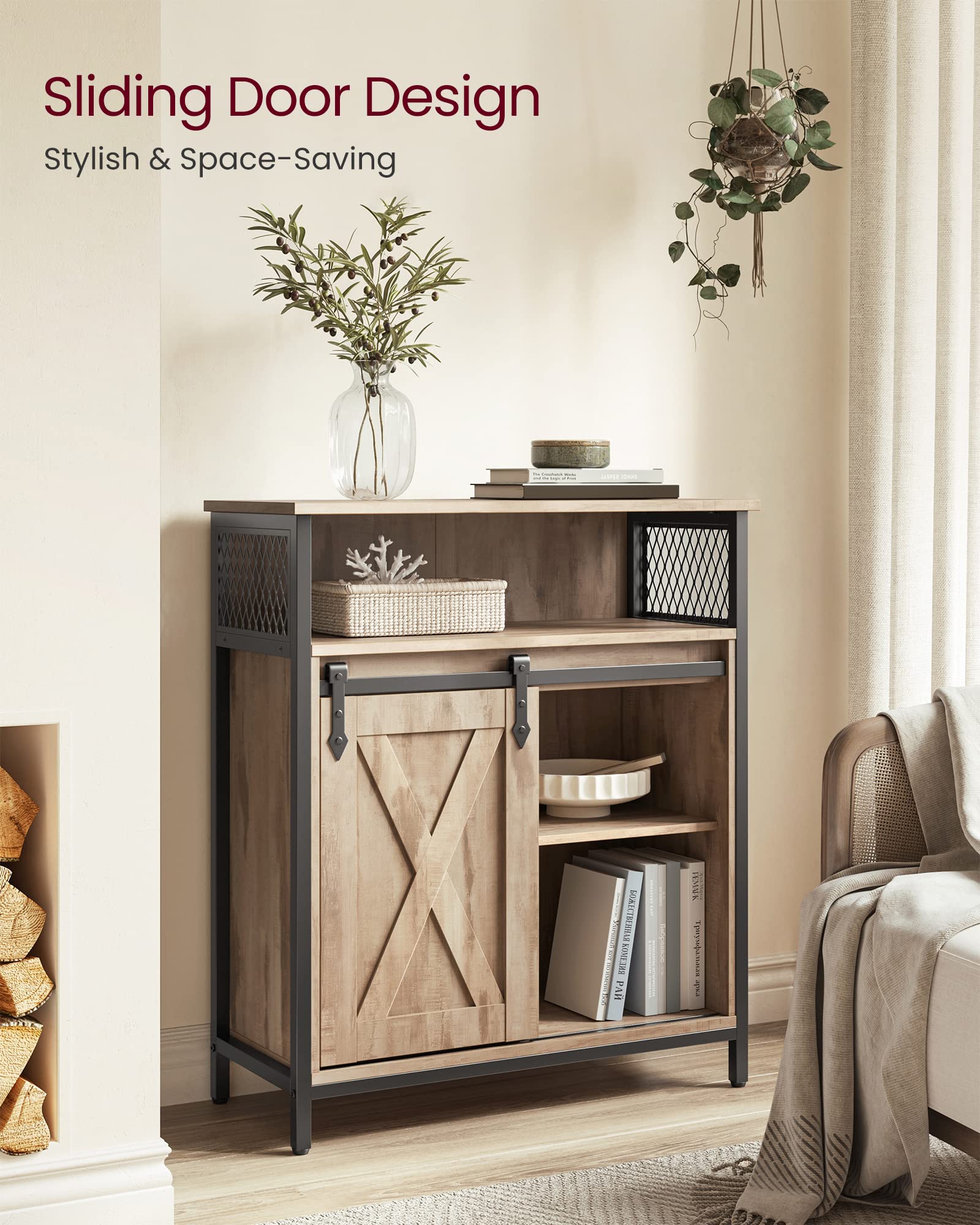 VASAGLE Sideboard Storage Cabinet - 30x70x80 cm | Rustic Style | Adjustable Shelf | Toasted Oak & Black 9
