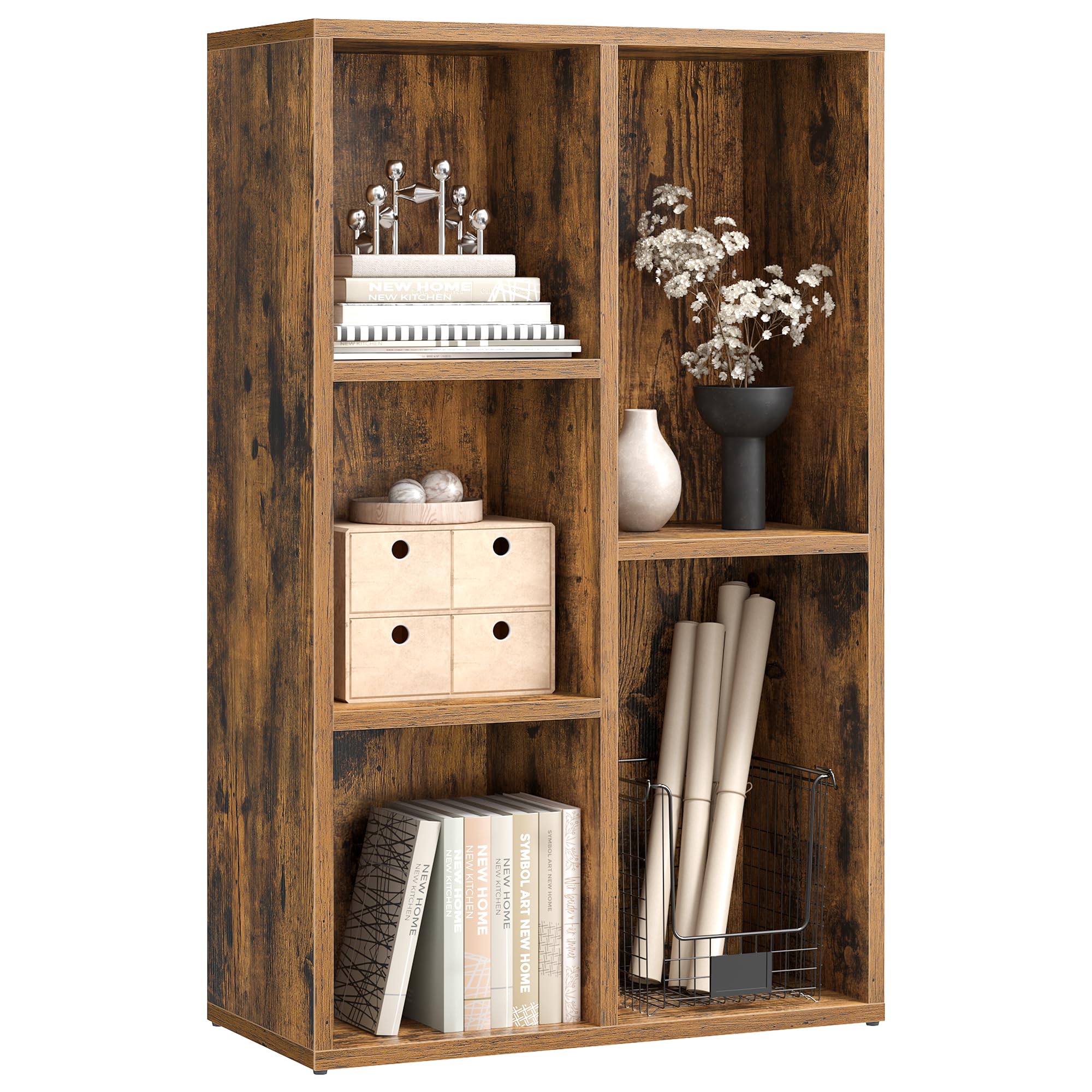 VASAGLE Bookcase Storage Shelf with 5 Compartments | Rustic Brown Engineered Wood | 24x50x80 cm 1