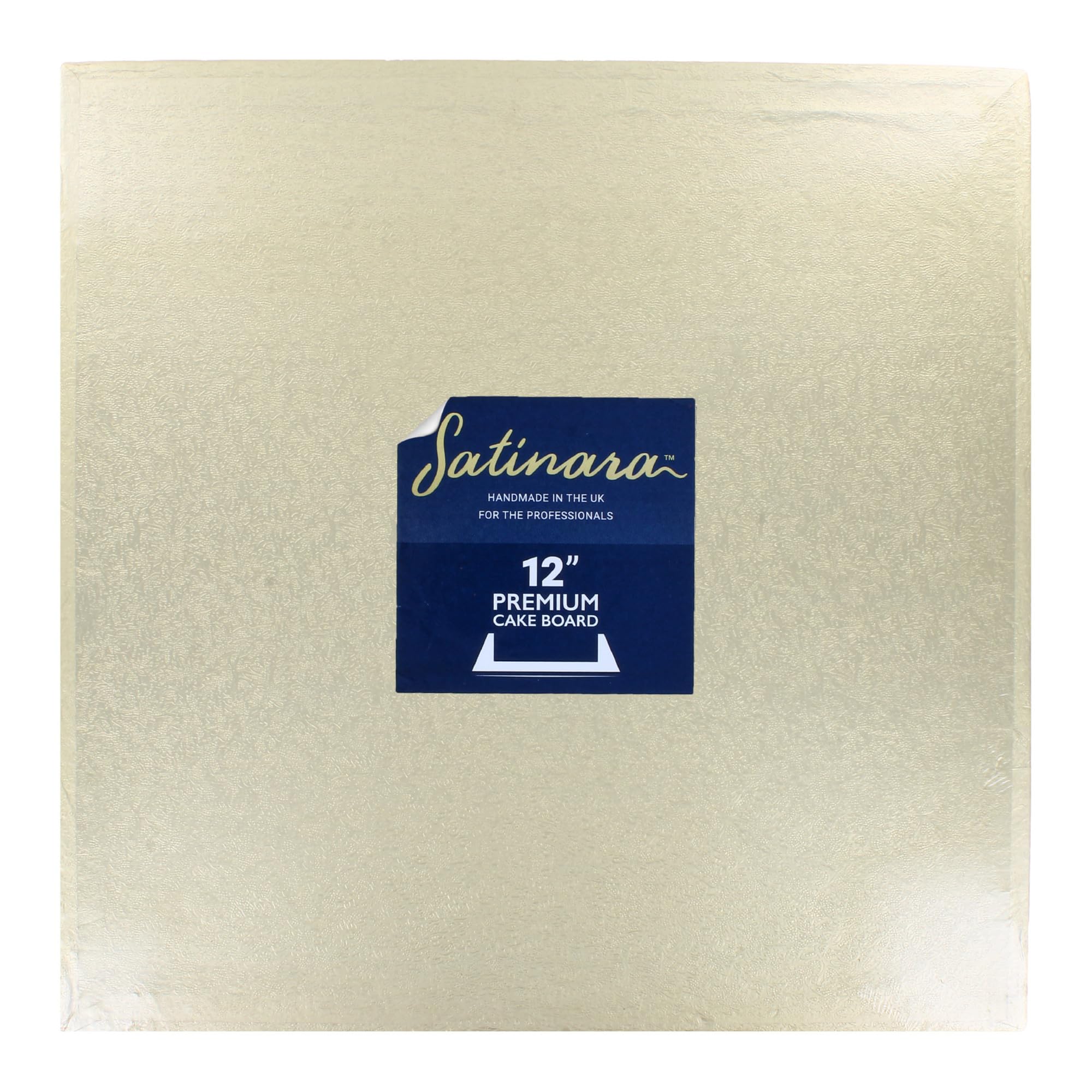 Satinara 12 Inch Square Cake Board - 12mm Thick Pale Gold Foil Drum | Handmade in UK 1