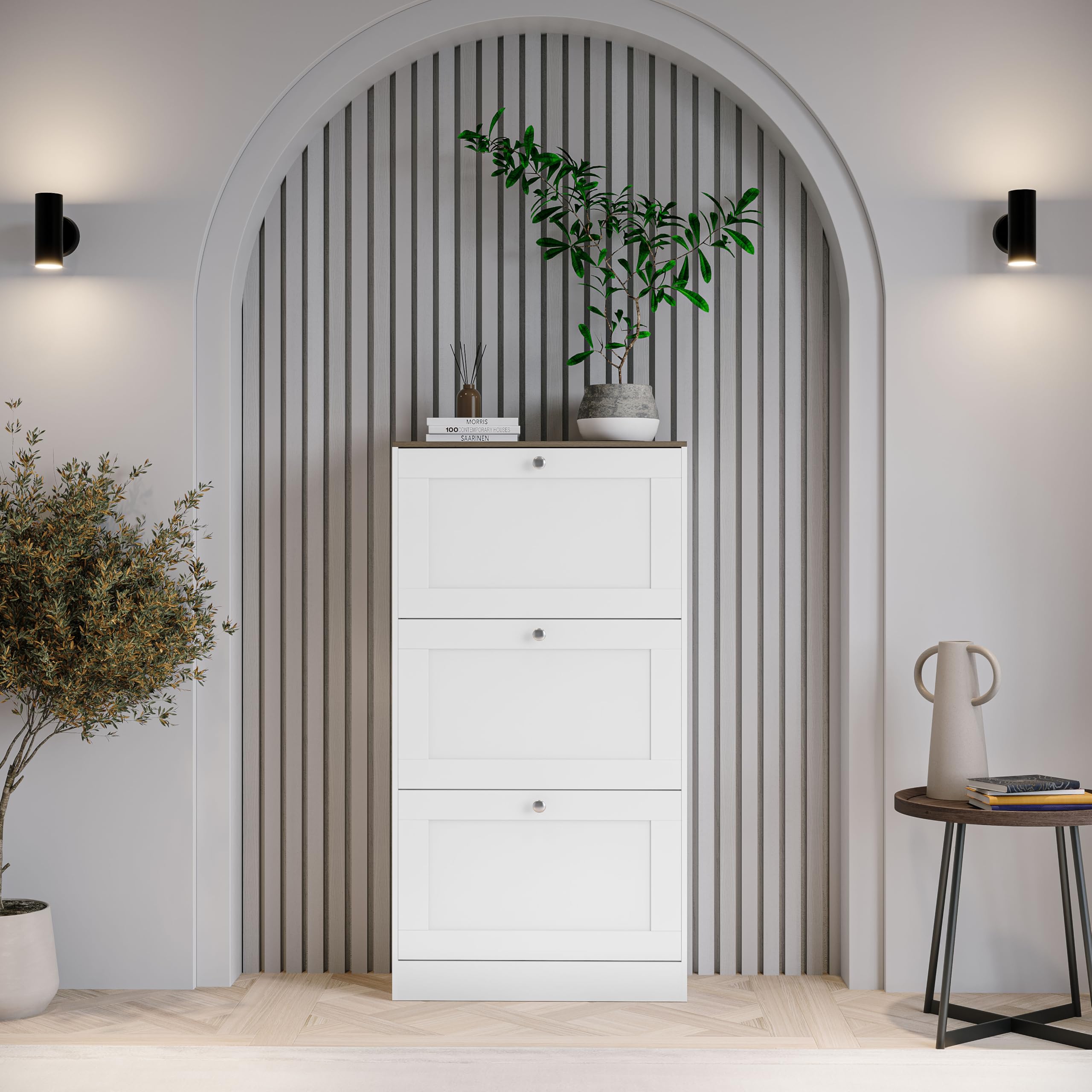 Vida Designs 3 Drawer Shoe Cabinet - White & Oak | Compact Entryway Storage | 117 H cm 6