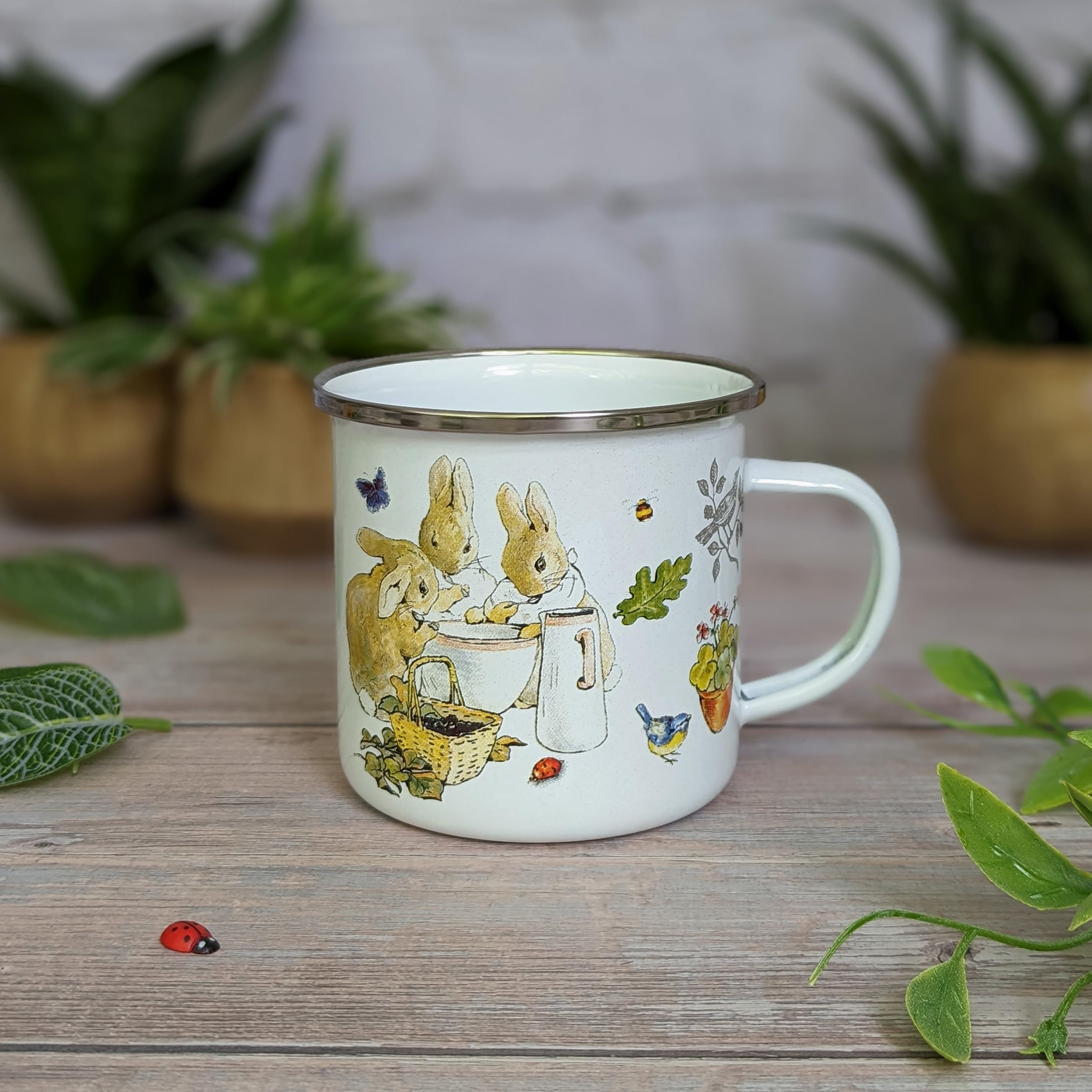 Robert Frederick Peter Rabbit Flopsy Bunnies Enamel Coffee Mug - White, Dishwasher Safe 3