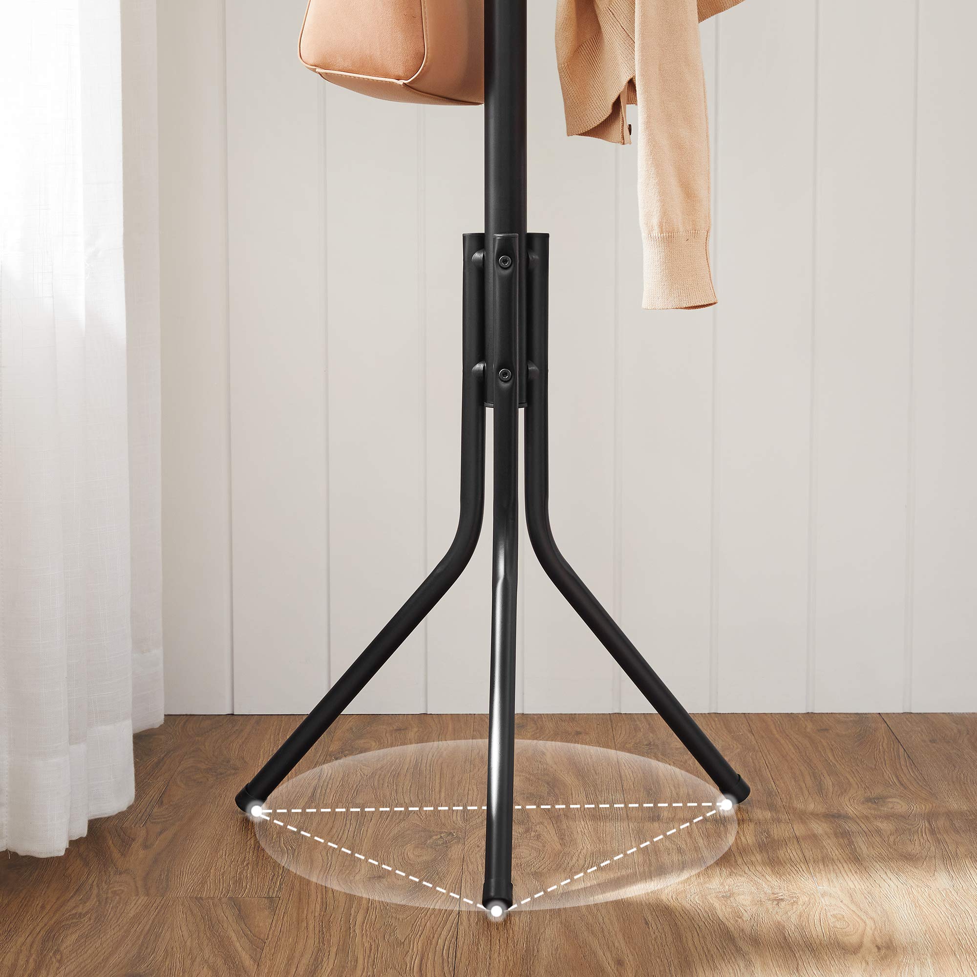 SONGMICS Metal Coat Rack Stand - Modern Tripod Style | 12 Hooks | Black Finish | 182cm Height 6