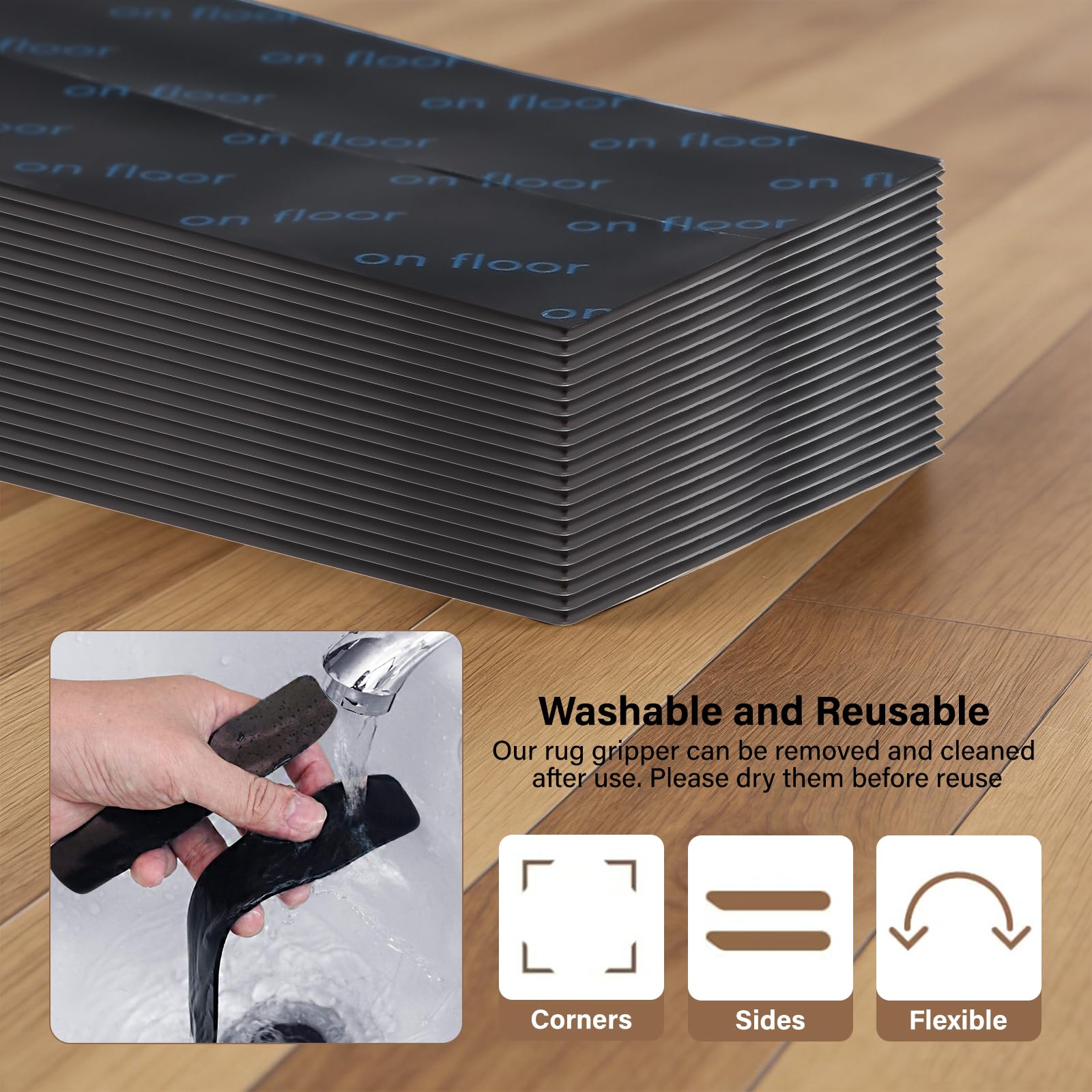Admygo Rug Gripper - 24 PCS Reusable Anti-Slip Grips for Laminate, Wood & Tile Floors 4