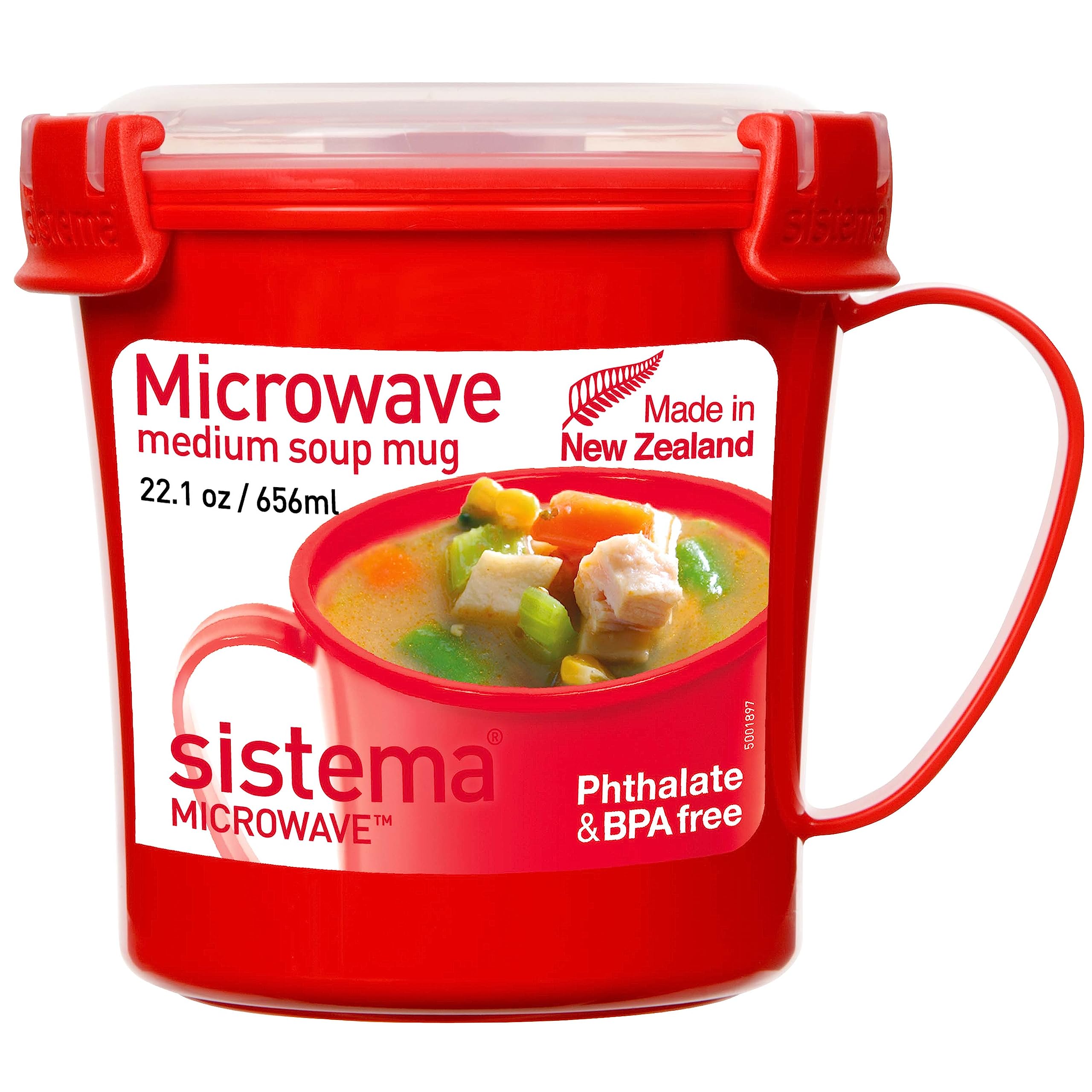 Sistema Microwave Soup Mug - 656 ml Capacity with Steam Release Vent | Red Plastic 1