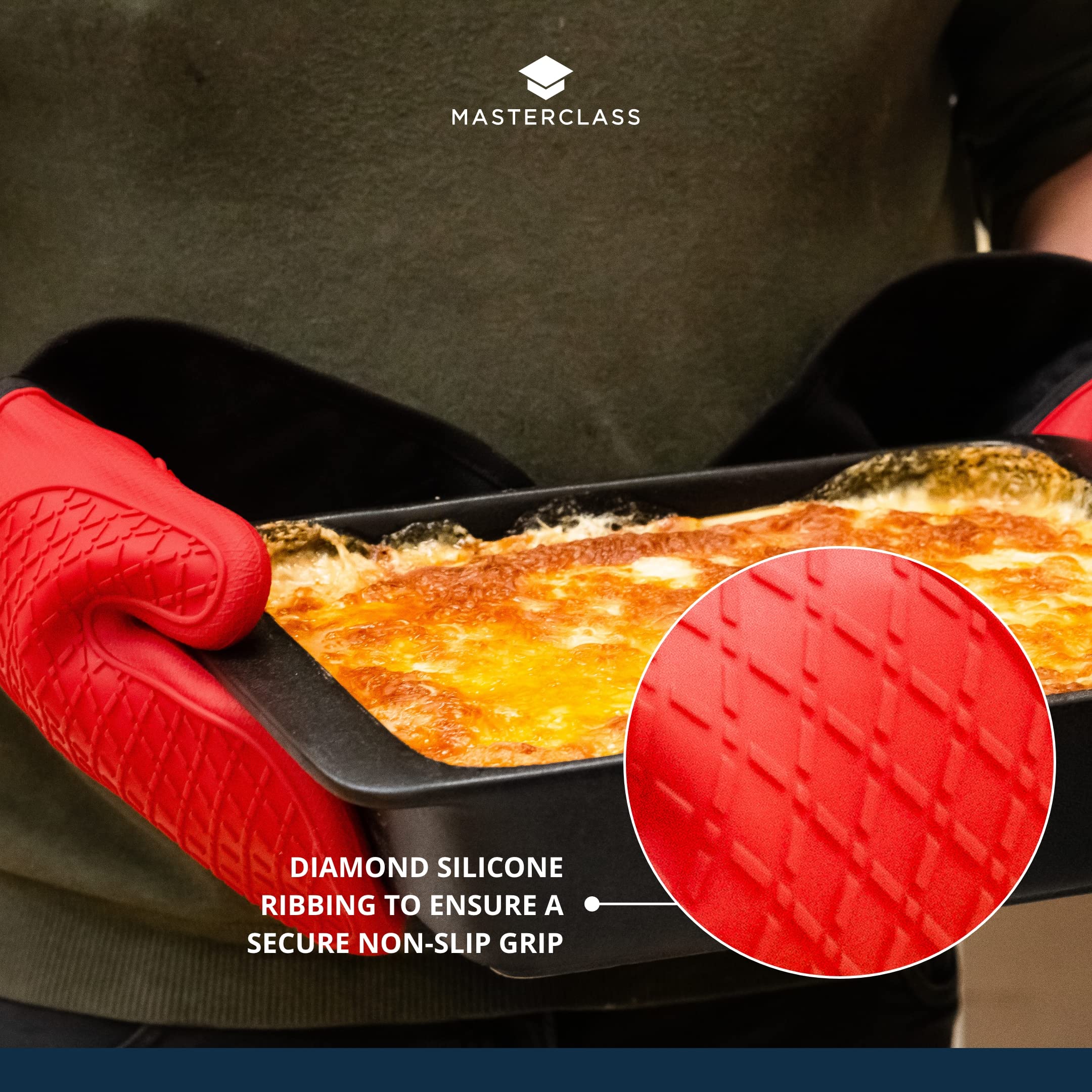 MasterClass Double Oven Glove - Heat Proof to 250°C | Silicone/Cotton | Black/Red 5