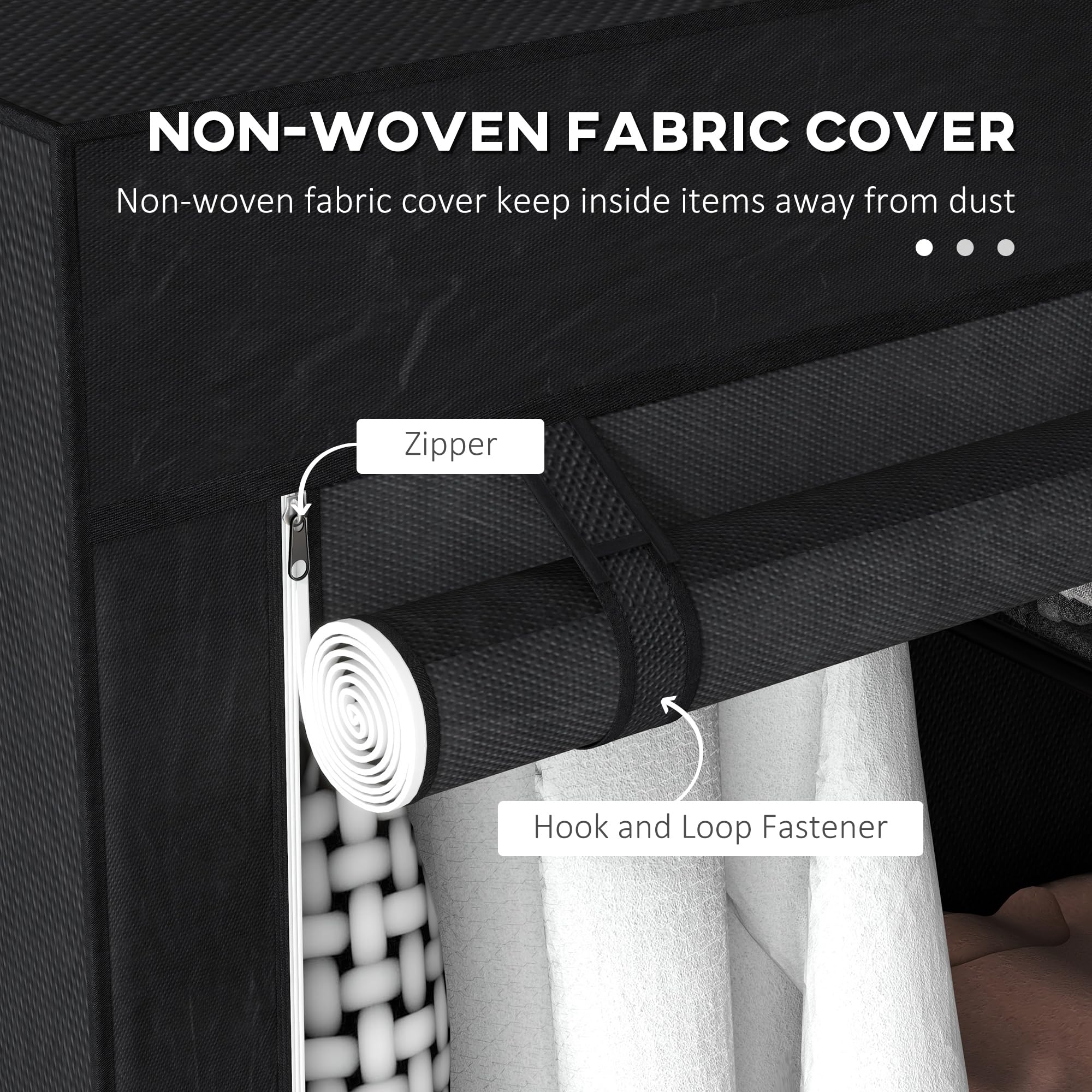 HOMCOM Portable Fabric Wardrobe - 6 Shelves, 1 Hanging Rail, Black | 103W x 43D x 162.5H cm 4