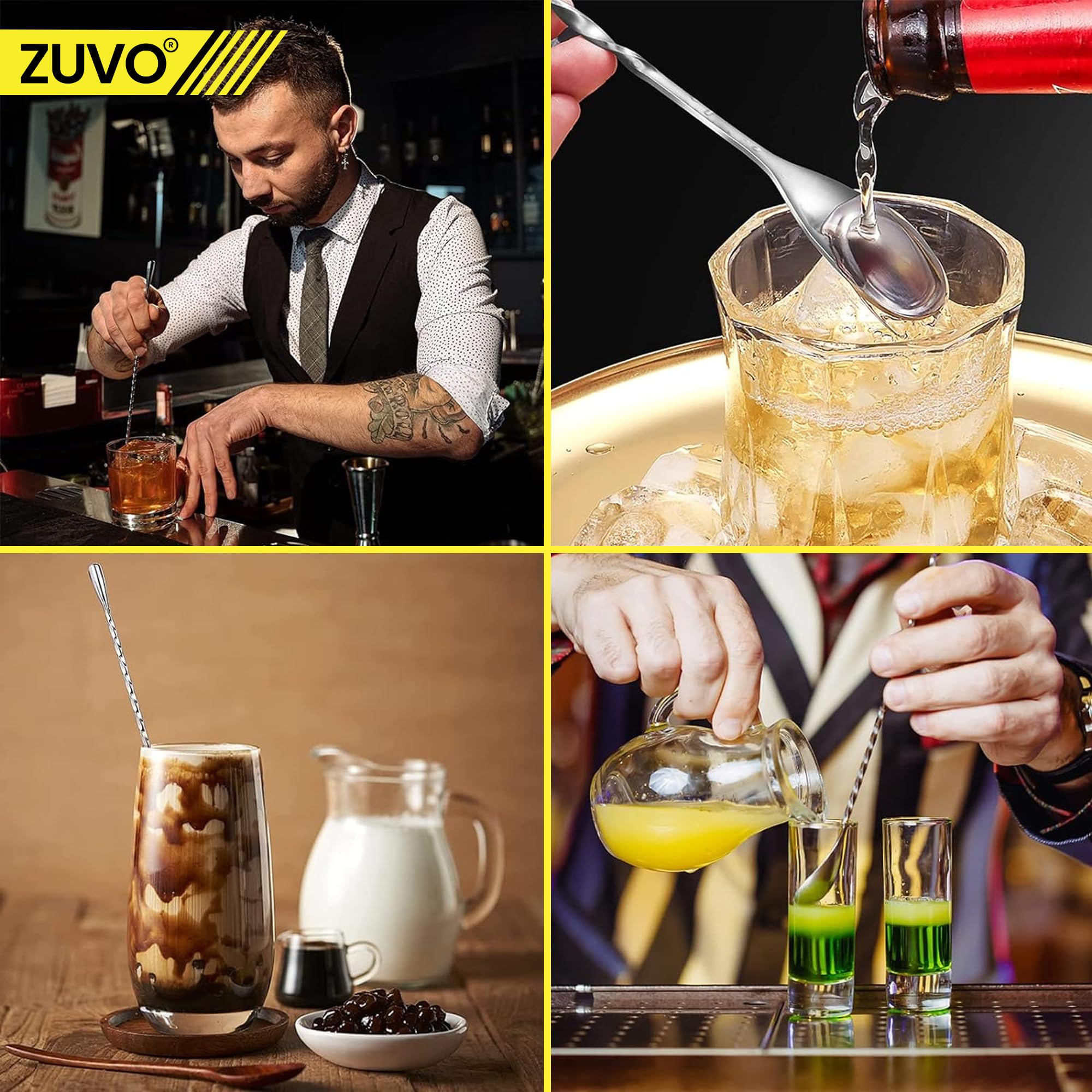Zuvo Stainless Steel Cocktail Mixing Spoon - 12 Inch Long Bar Spoon | Spiral Grip | Dishwasher Safe 4